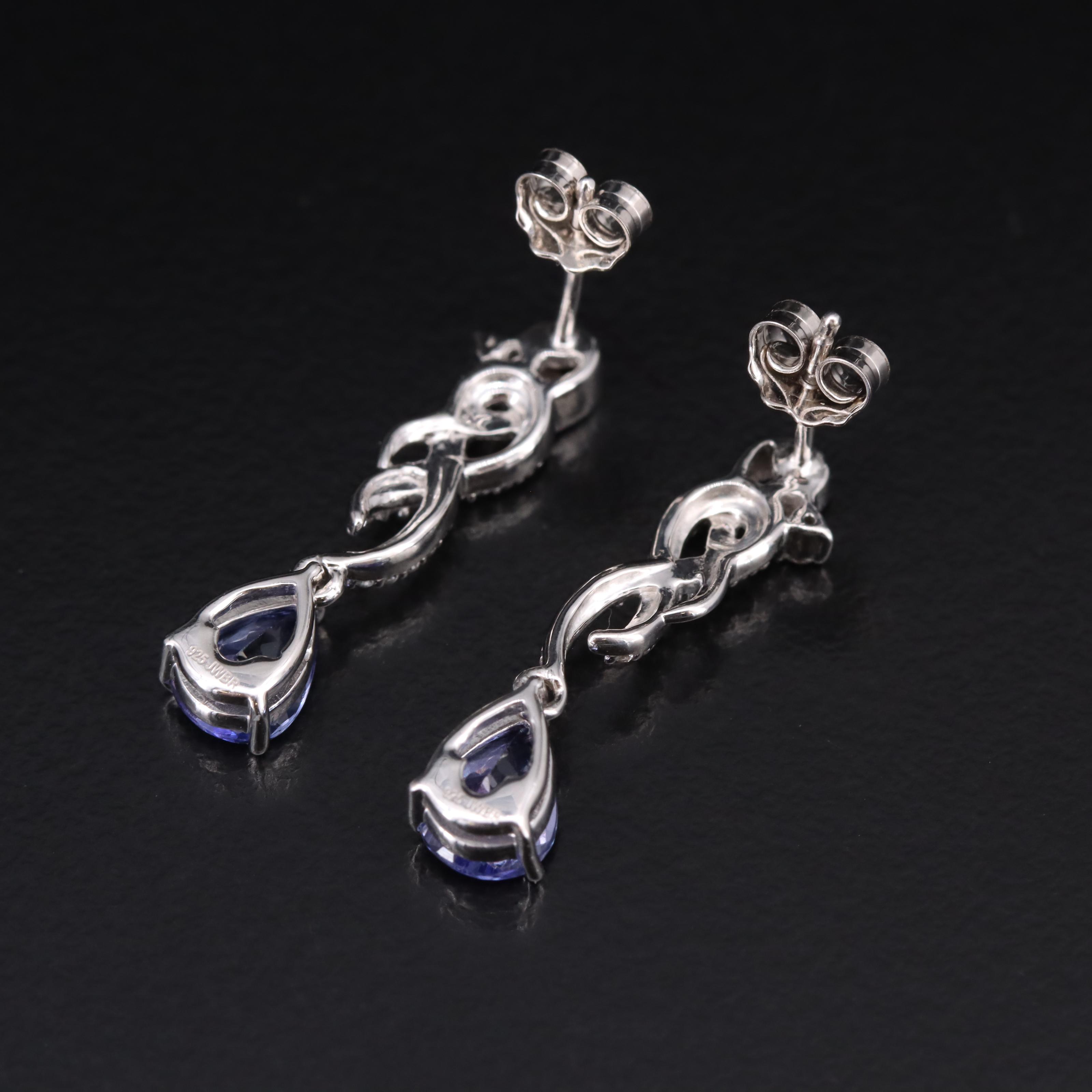Sterling Tanzanite and White Sapphire Earrings