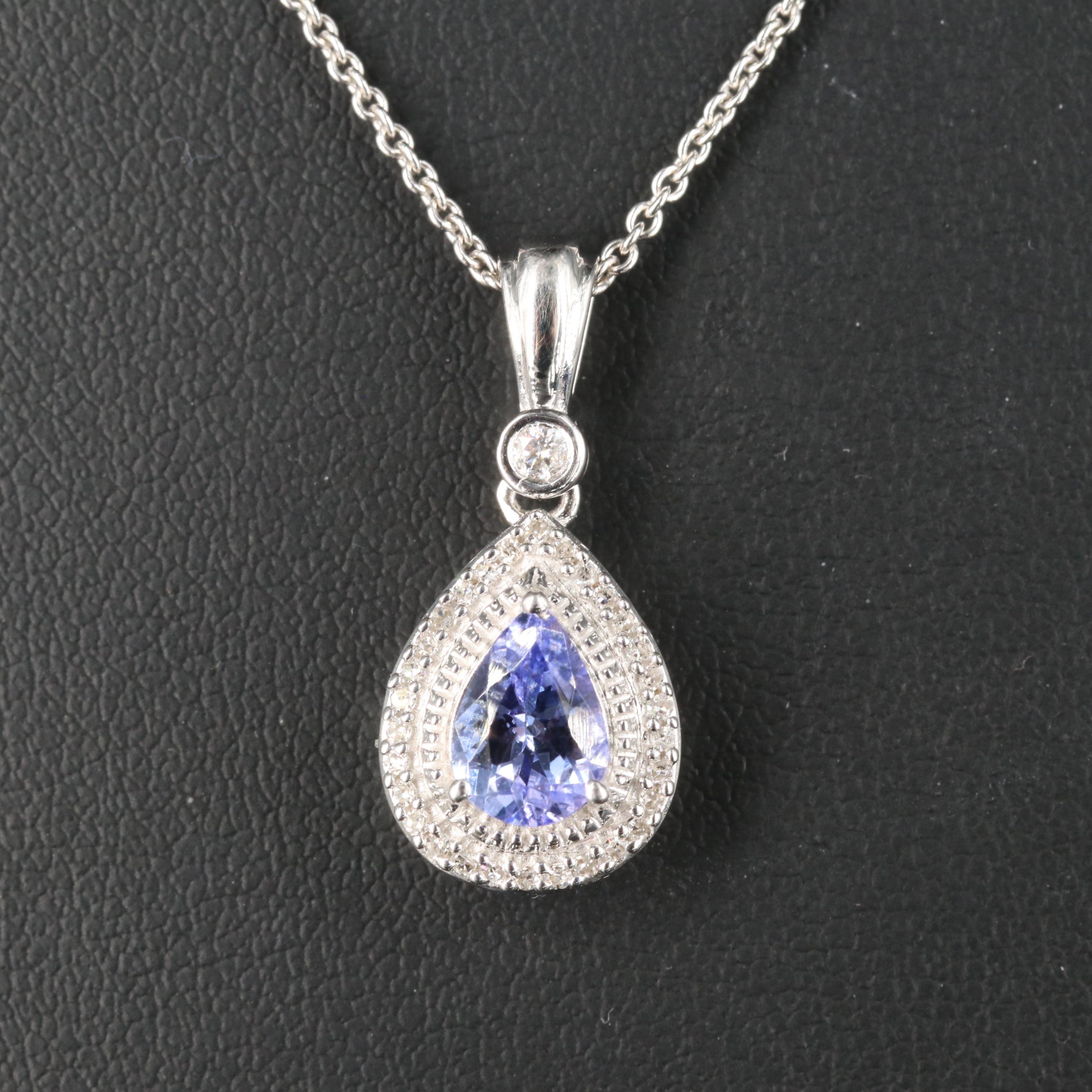 Sterling Tanzanite and Diamond Teardrop Necklace