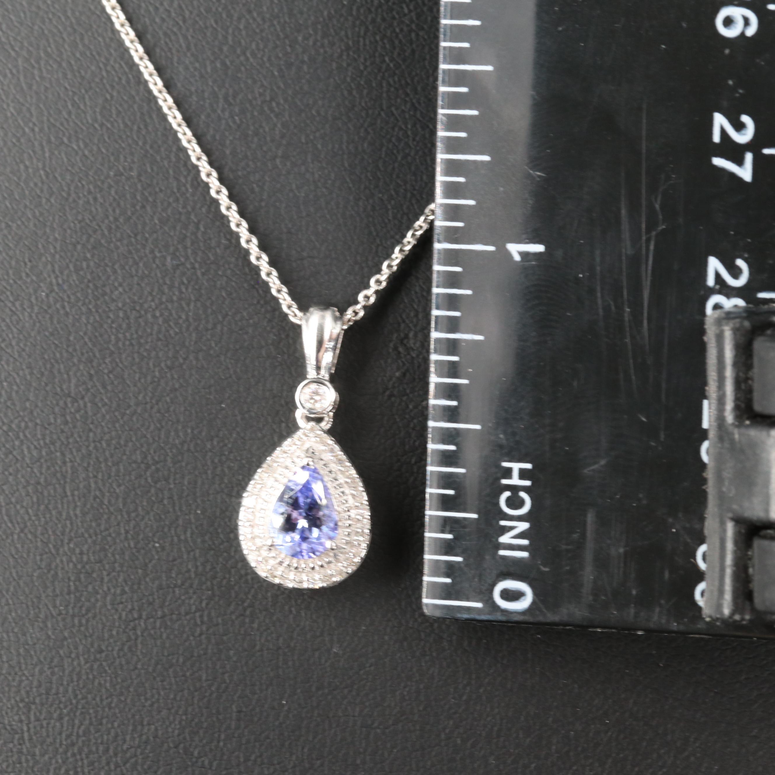 Sterling Tanzanite and Diamond Teardrop Necklace
