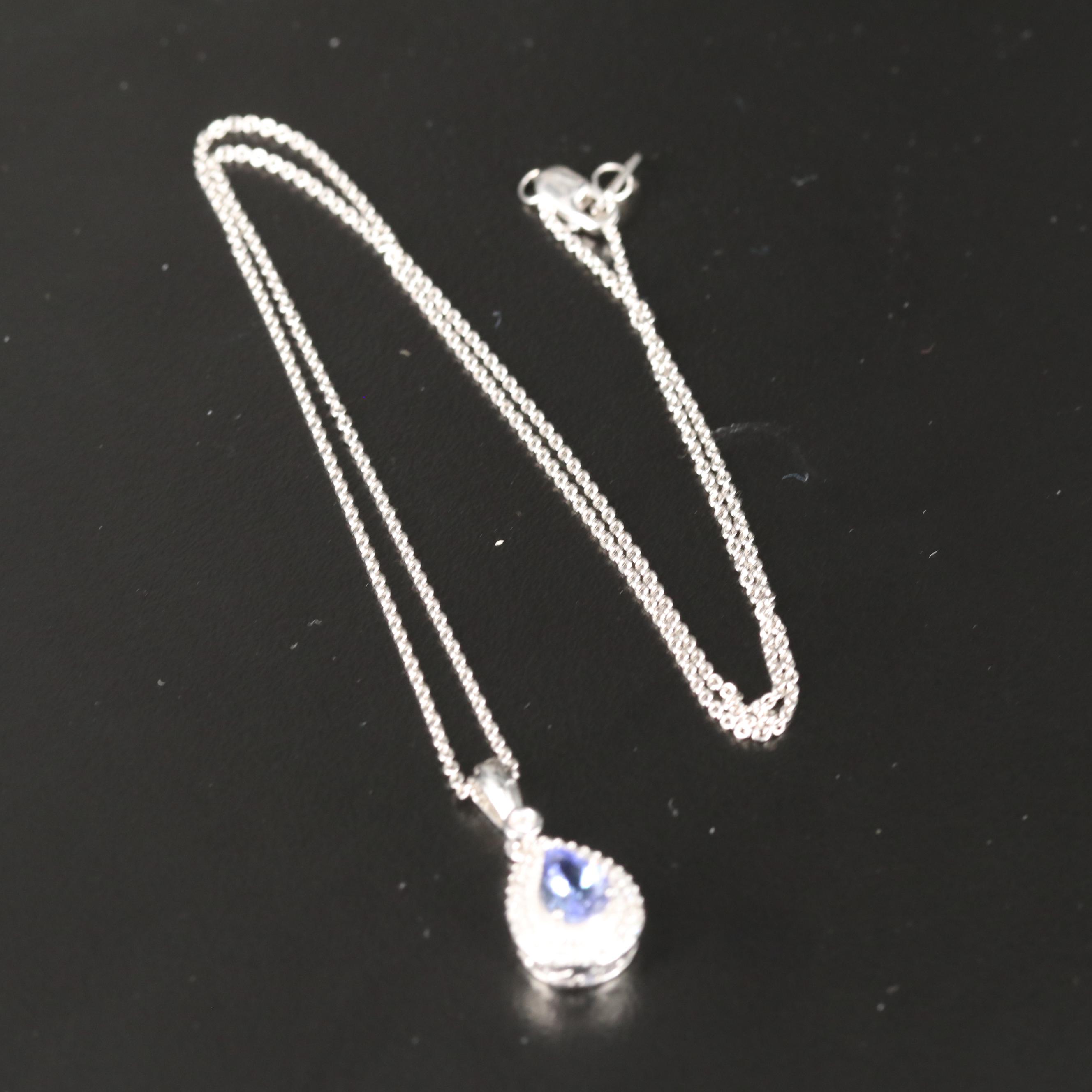 Sterling Tanzanite and Diamond Teardrop Necklace