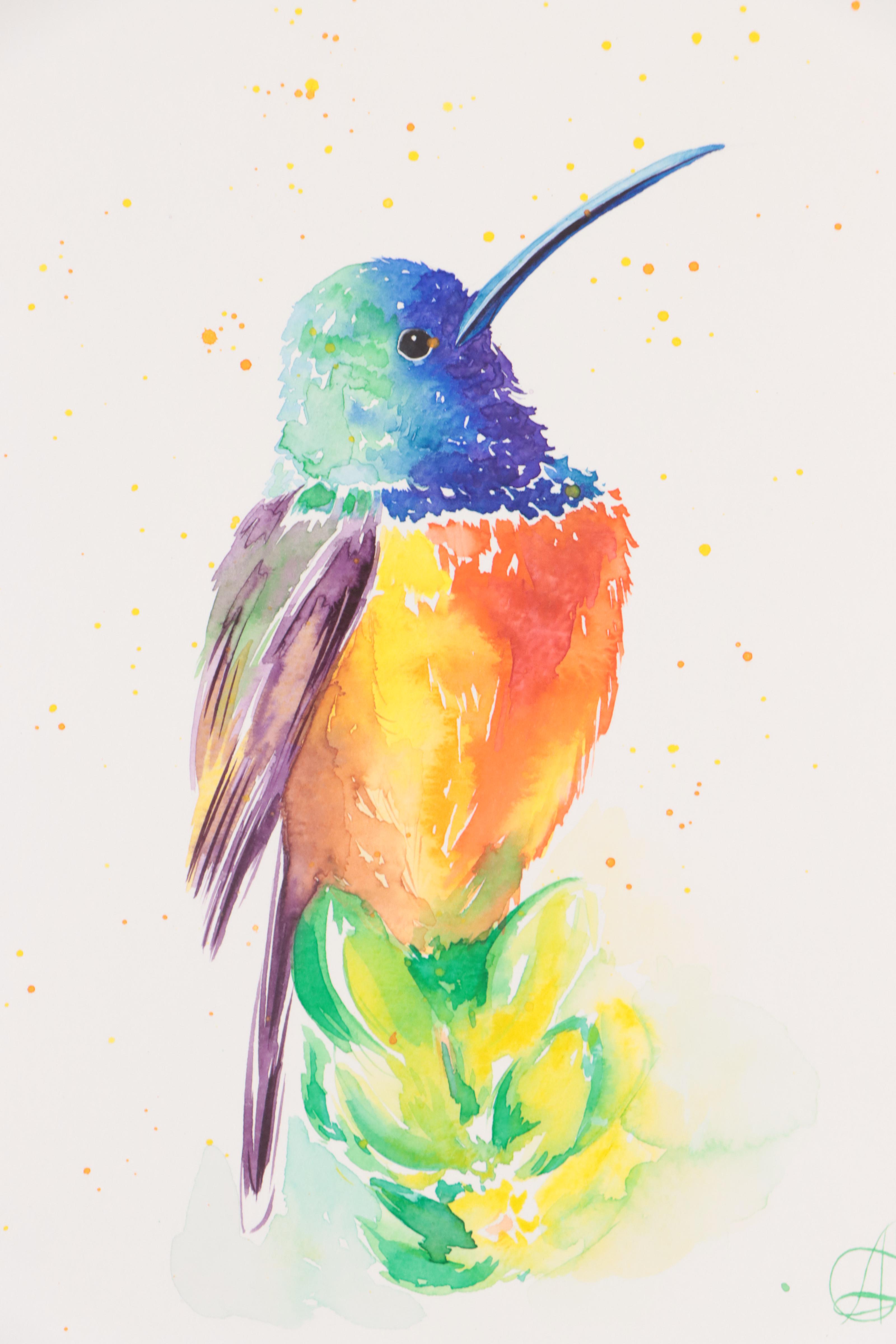 Alyona Glushchenko Watercolor Painting of Hummingbird, 2023