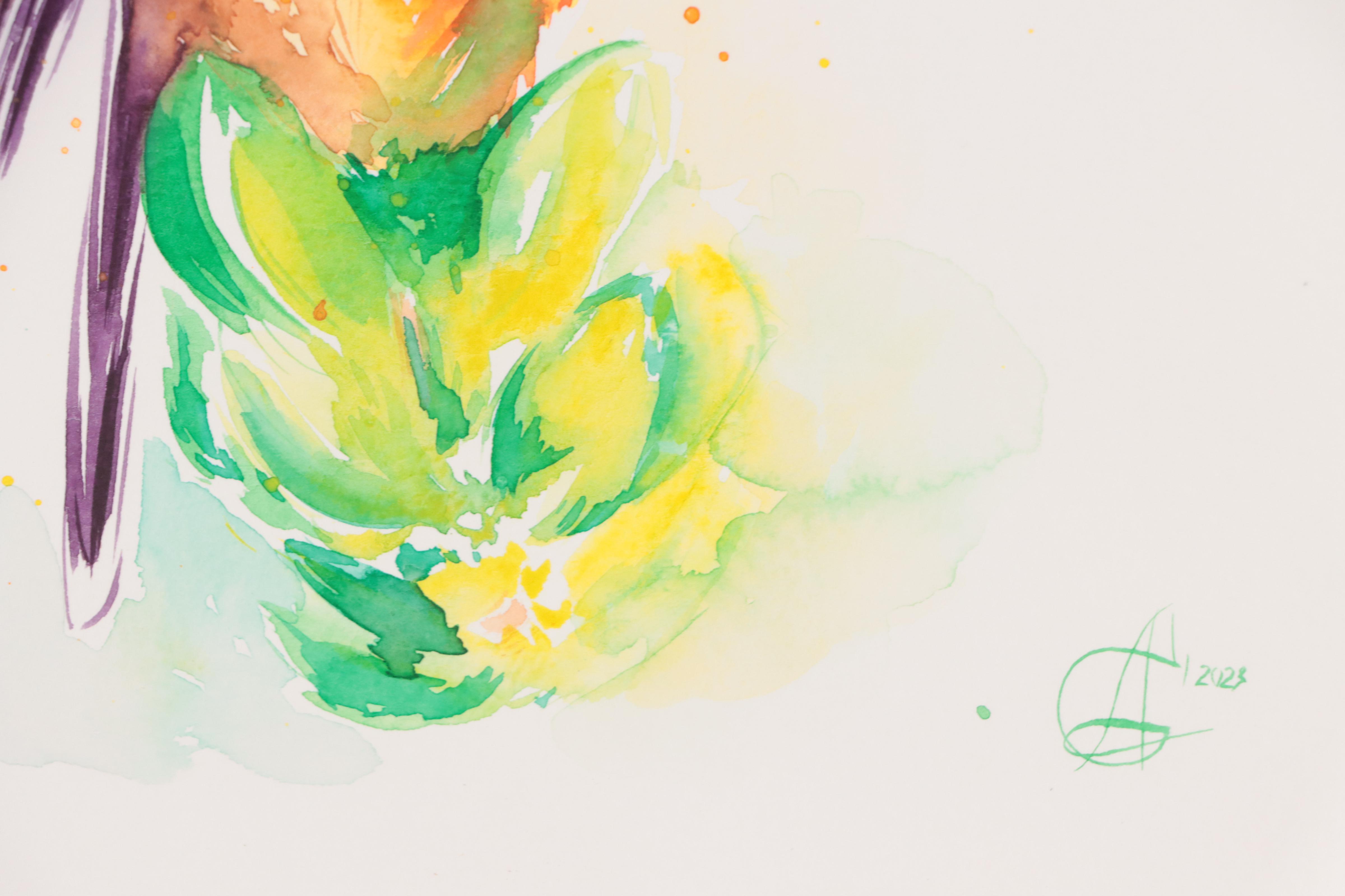 Alyona Glushchenko Watercolor Painting of Hummingbird, 2023