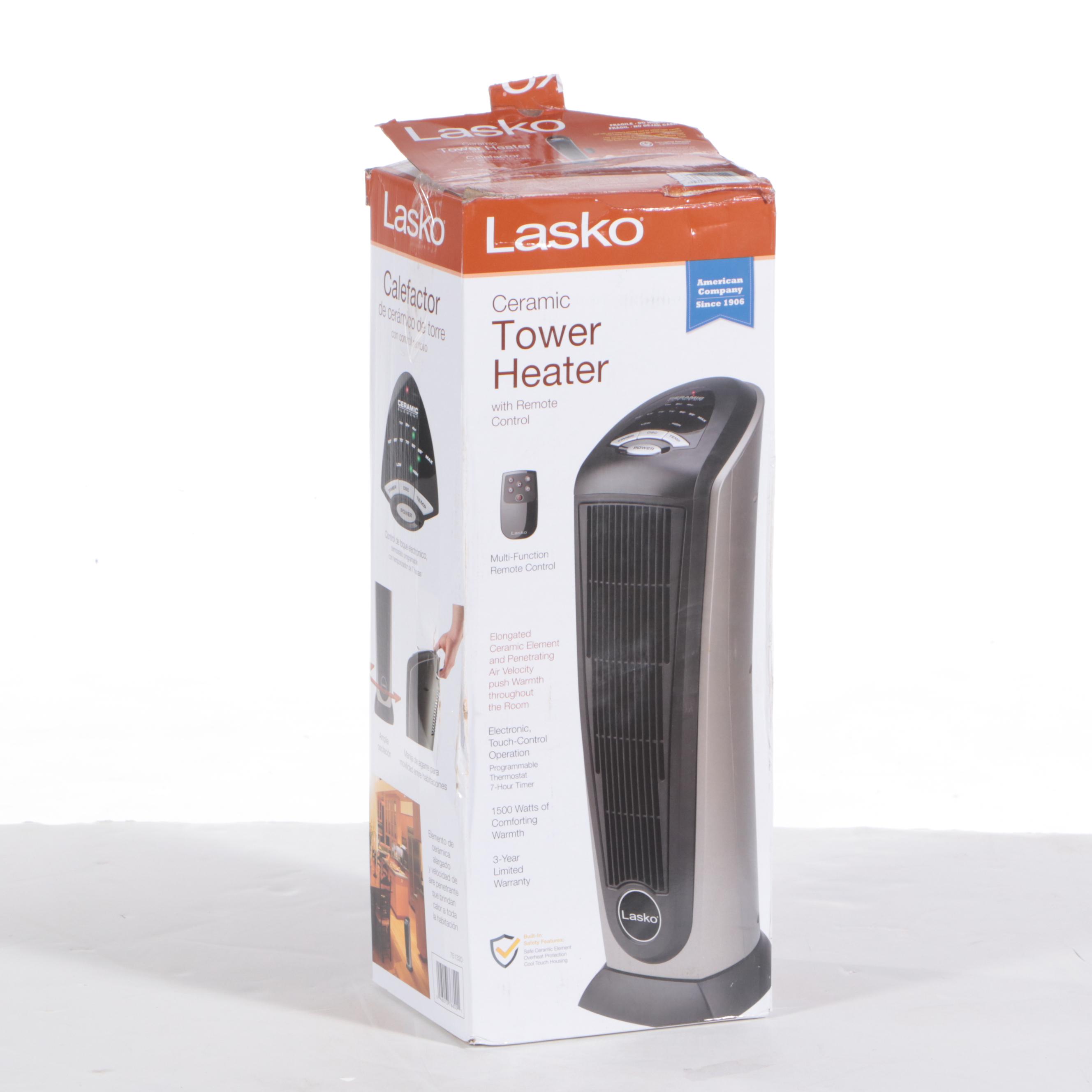 Lasko Portable Ceramic Tower Heater with Logic Center Remote Control