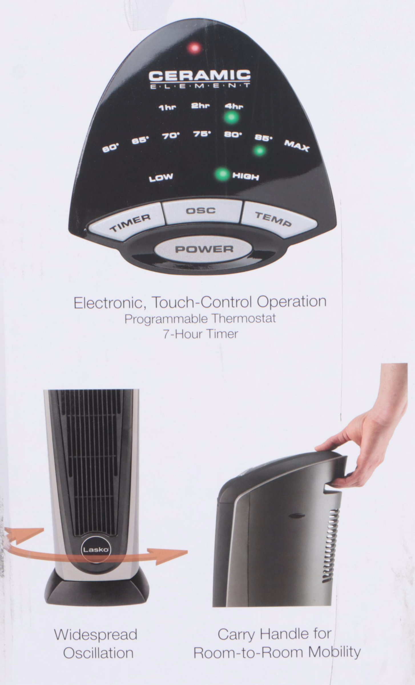 Lasko Portable Ceramic Tower Heater with Logic Center Remote Control