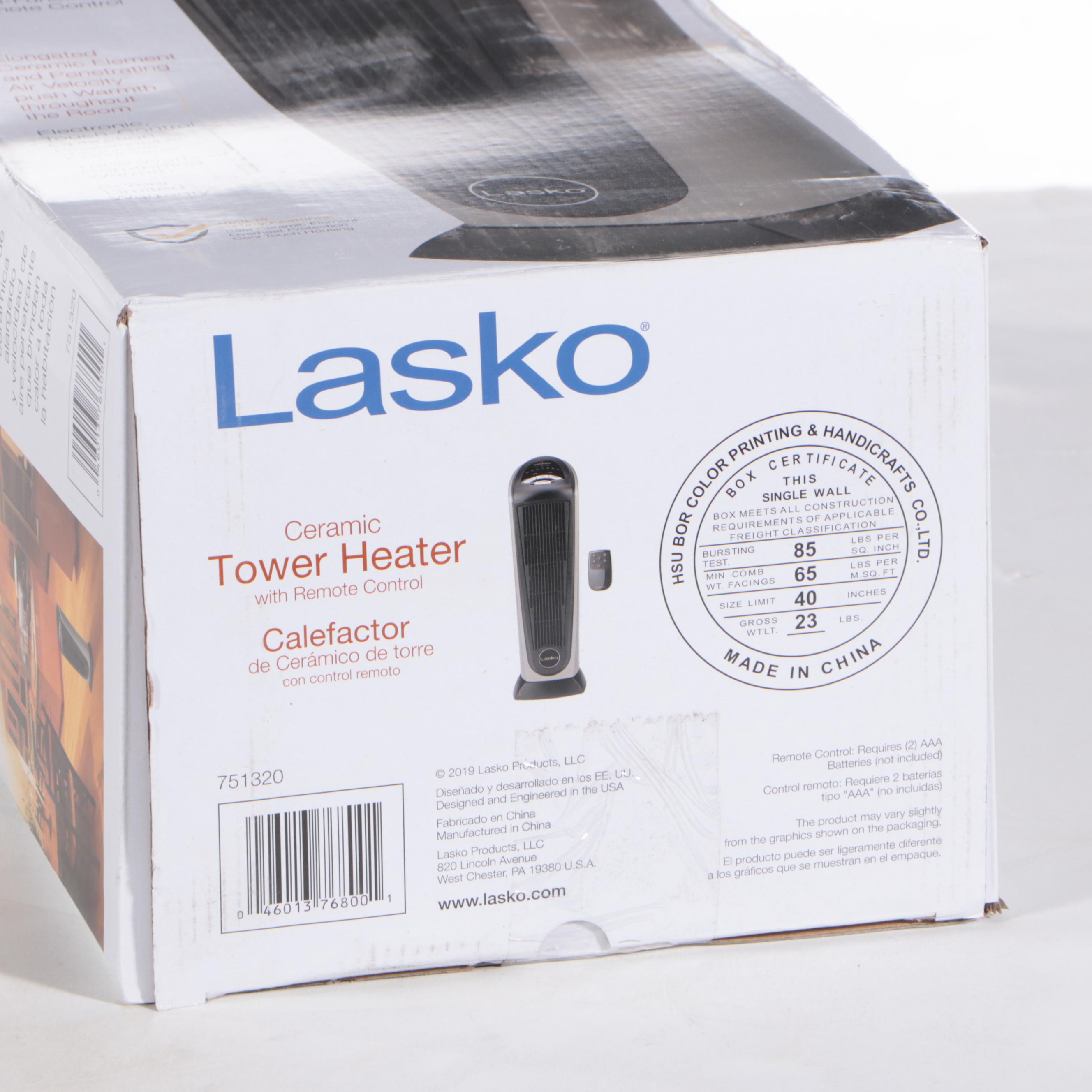 Lasko Portable Ceramic Tower Heater with Logic Center Remote Control