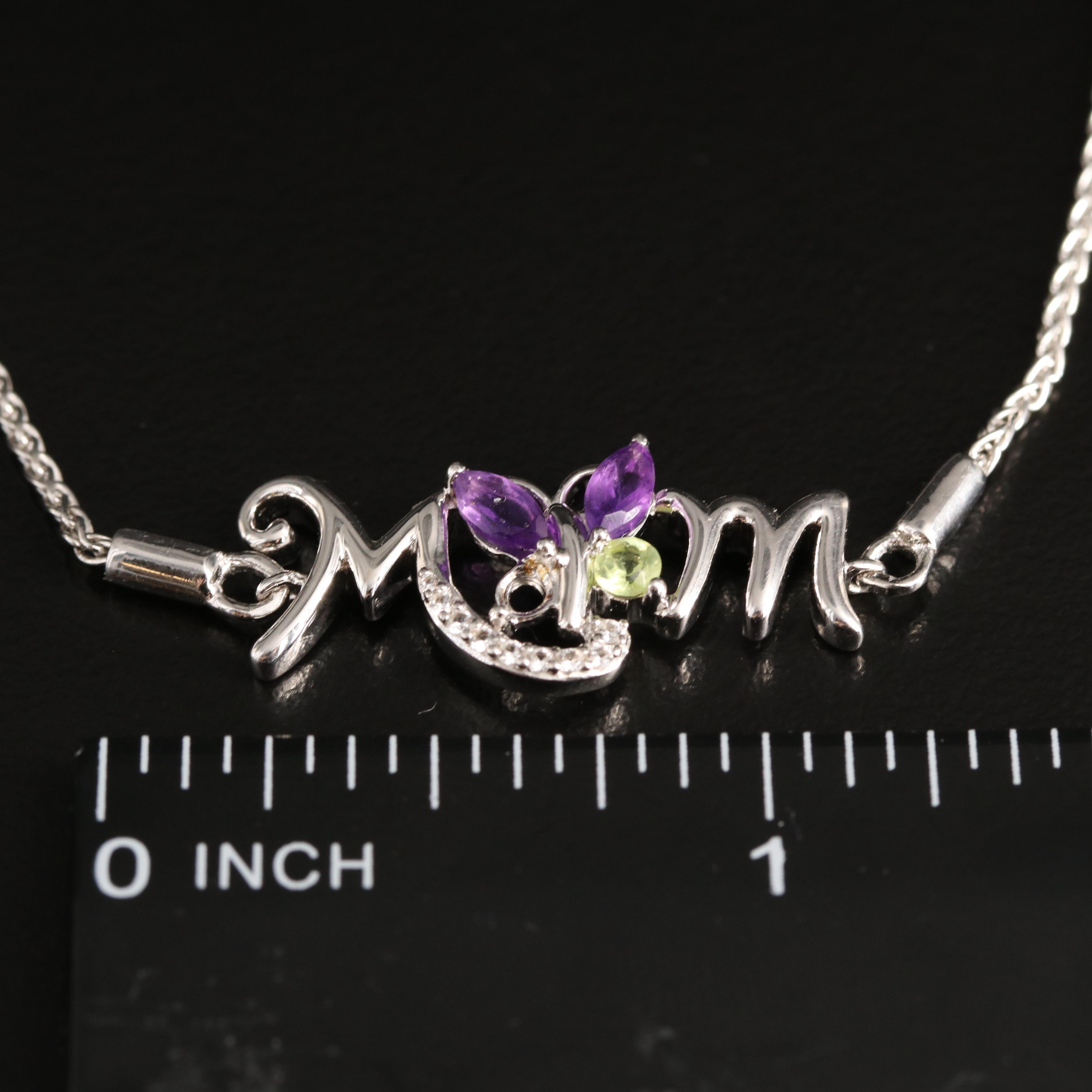 Sterling Amethyst, Peridot and Sapphire "Mom" Butterfly Bolo Bracelet