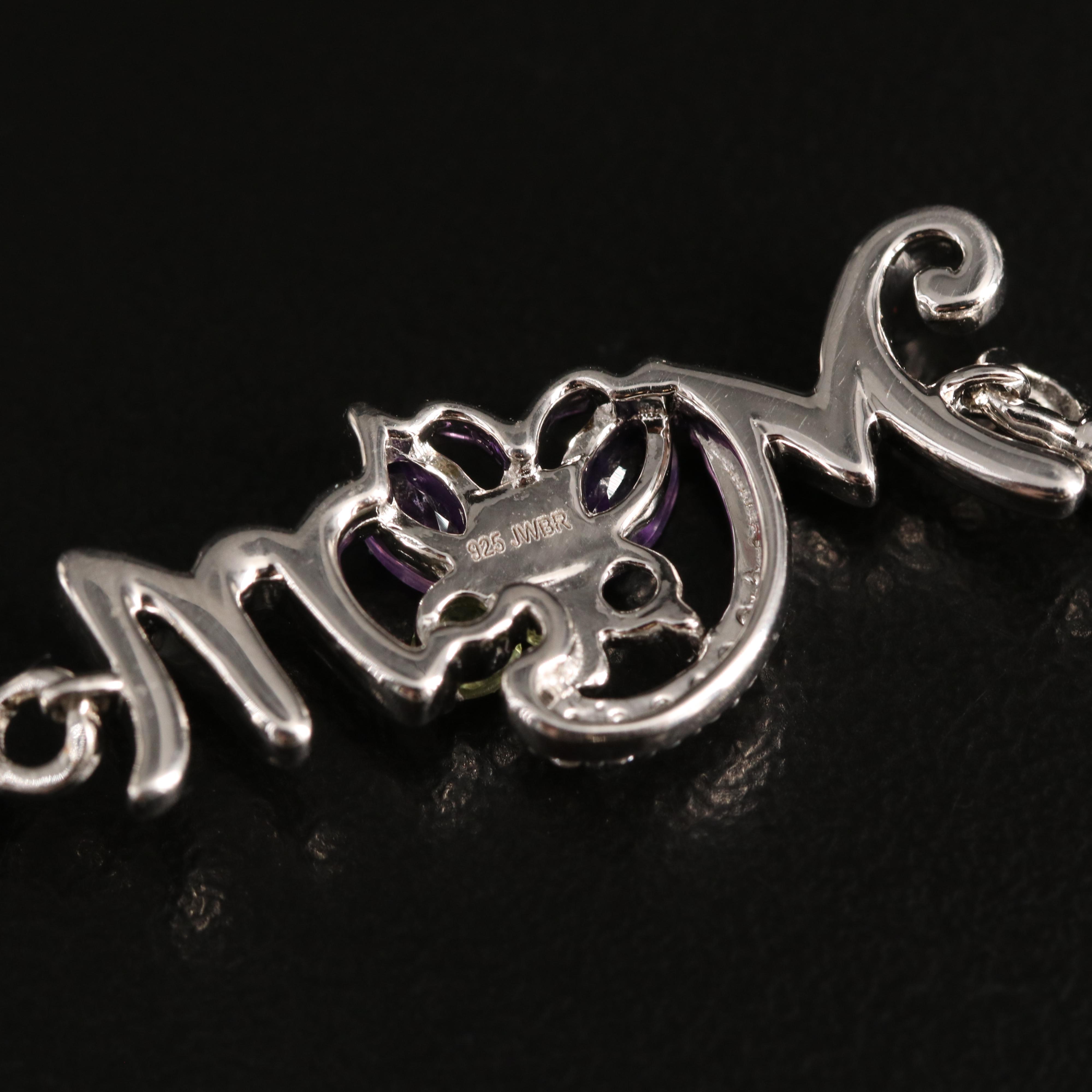 Sterling Amethyst, Peridot and Sapphire "Mom" Butterfly Bolo Bracelet