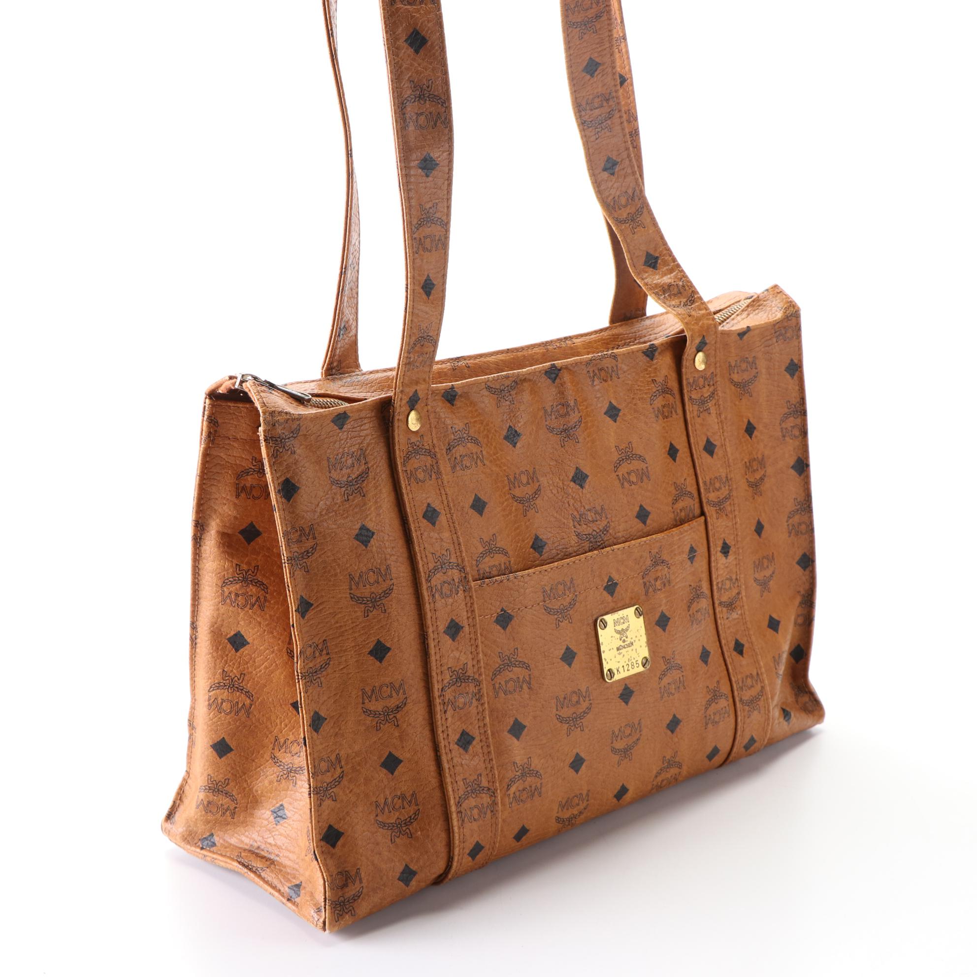 MCM Long Handle Tote in Cognac Visetos Canvas