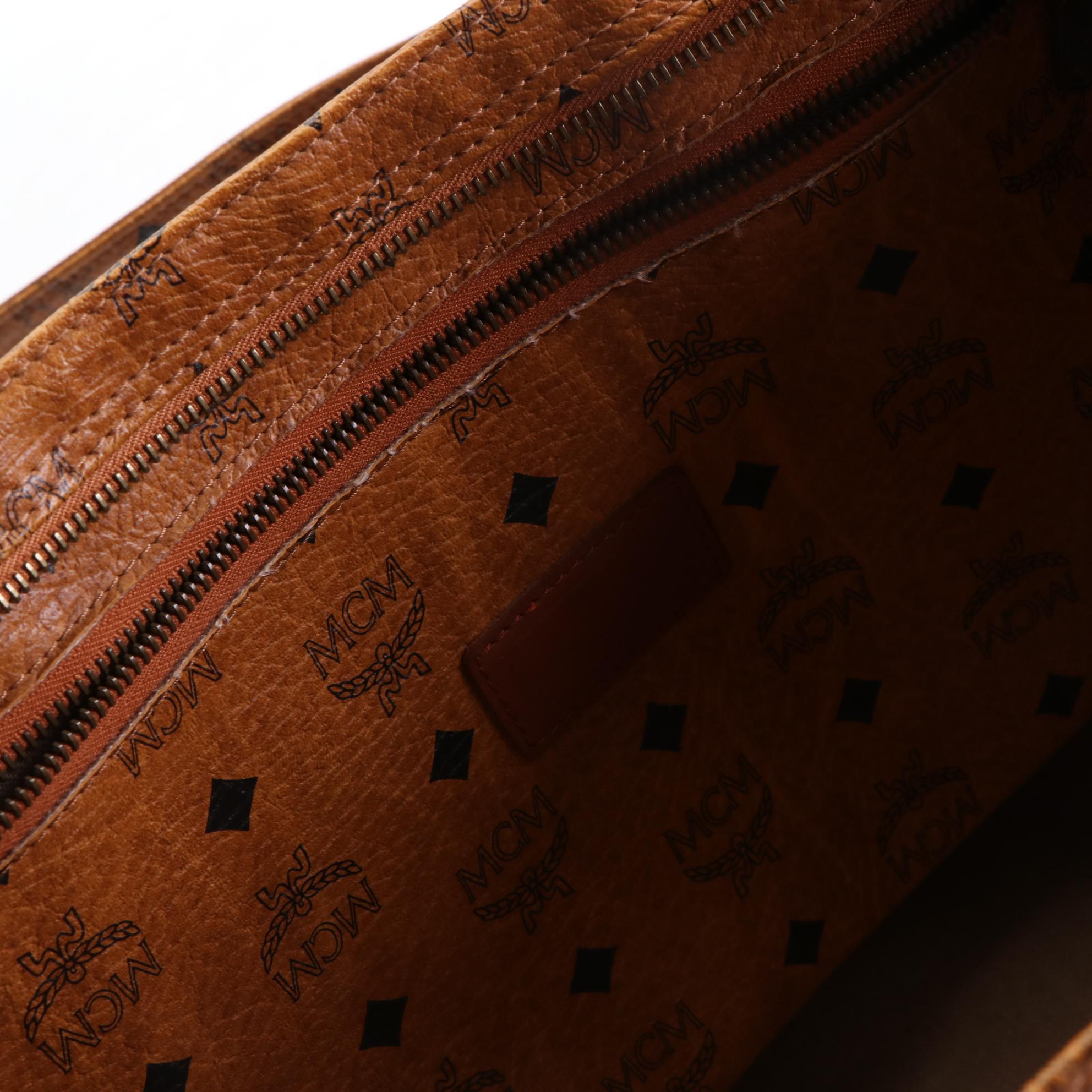 MCM Long Handle Tote in Cognac Visetos Canvas