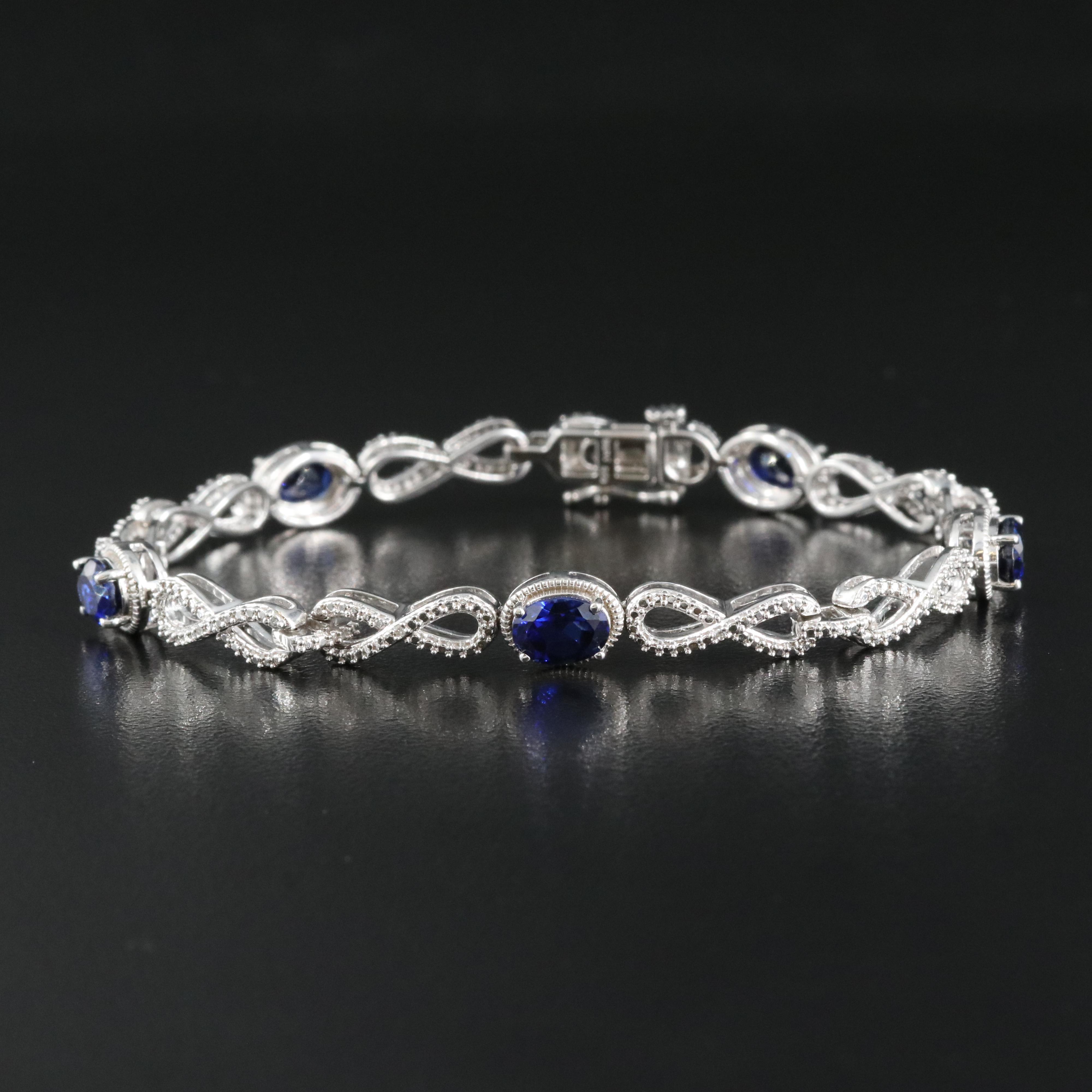 Sterling Sapphire and Diamond Infinity Link Bracelet