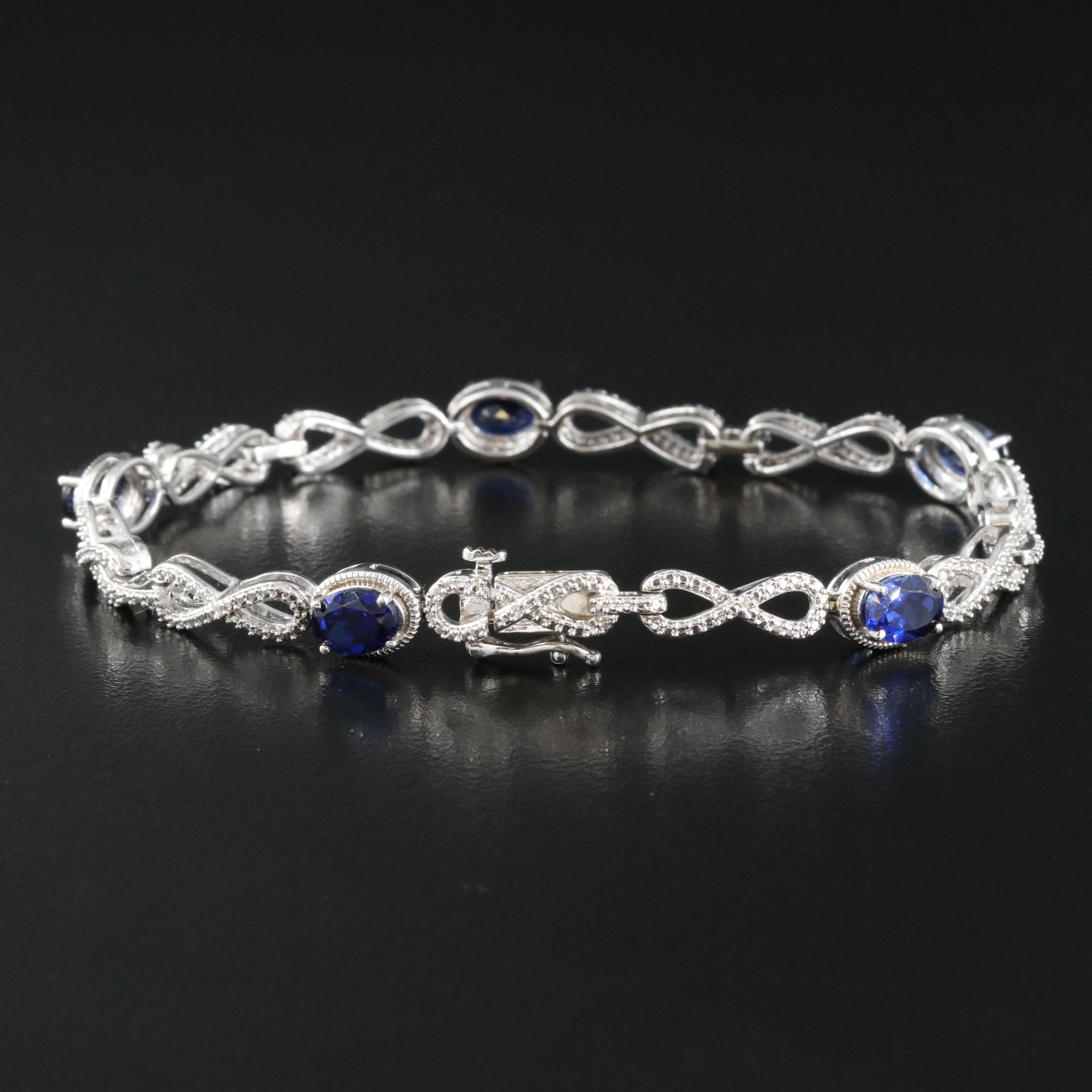 Sterling Sapphire and Diamond Infinity Link Bracelet