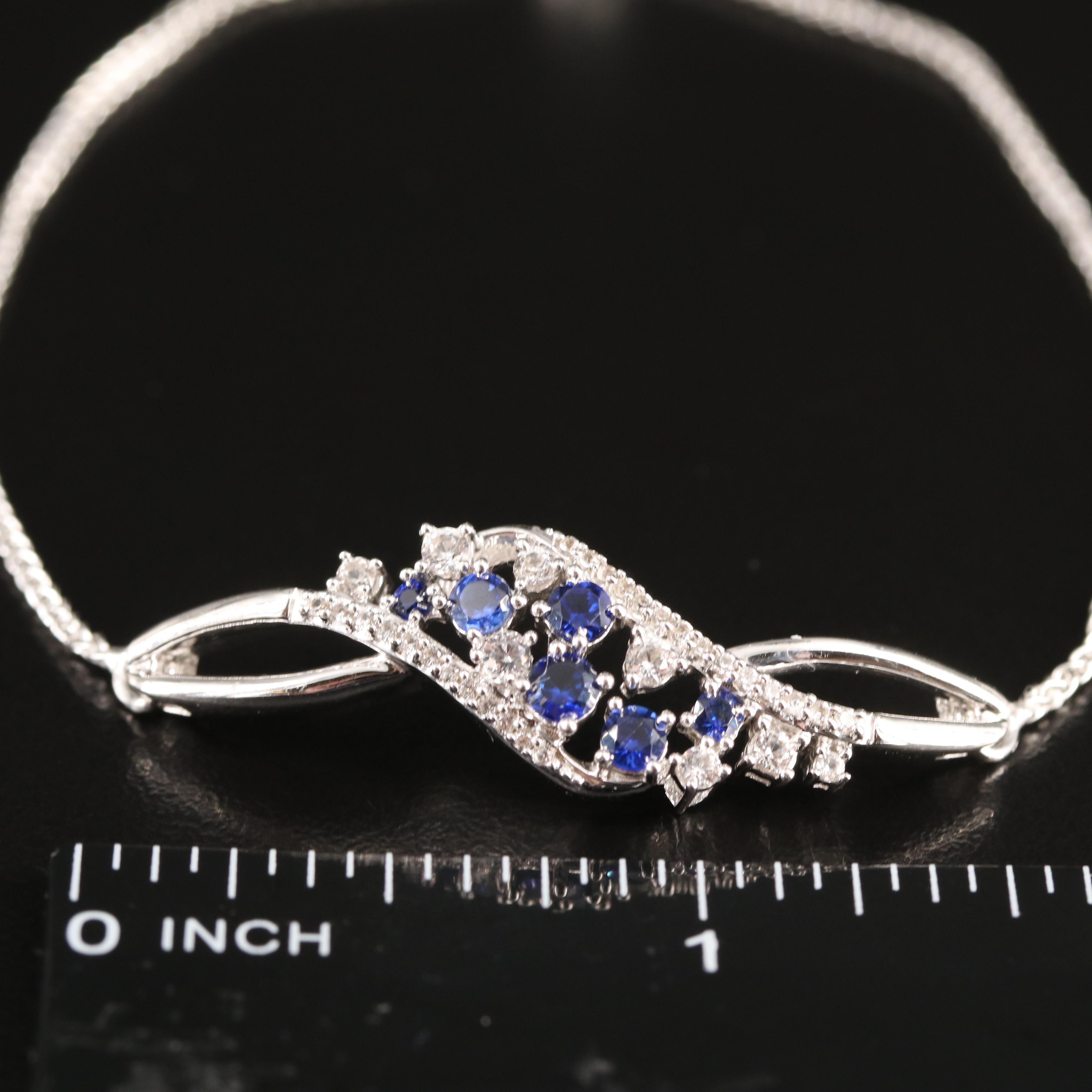 Sterling Sapphire and White Sapphire Bolo Bracelet