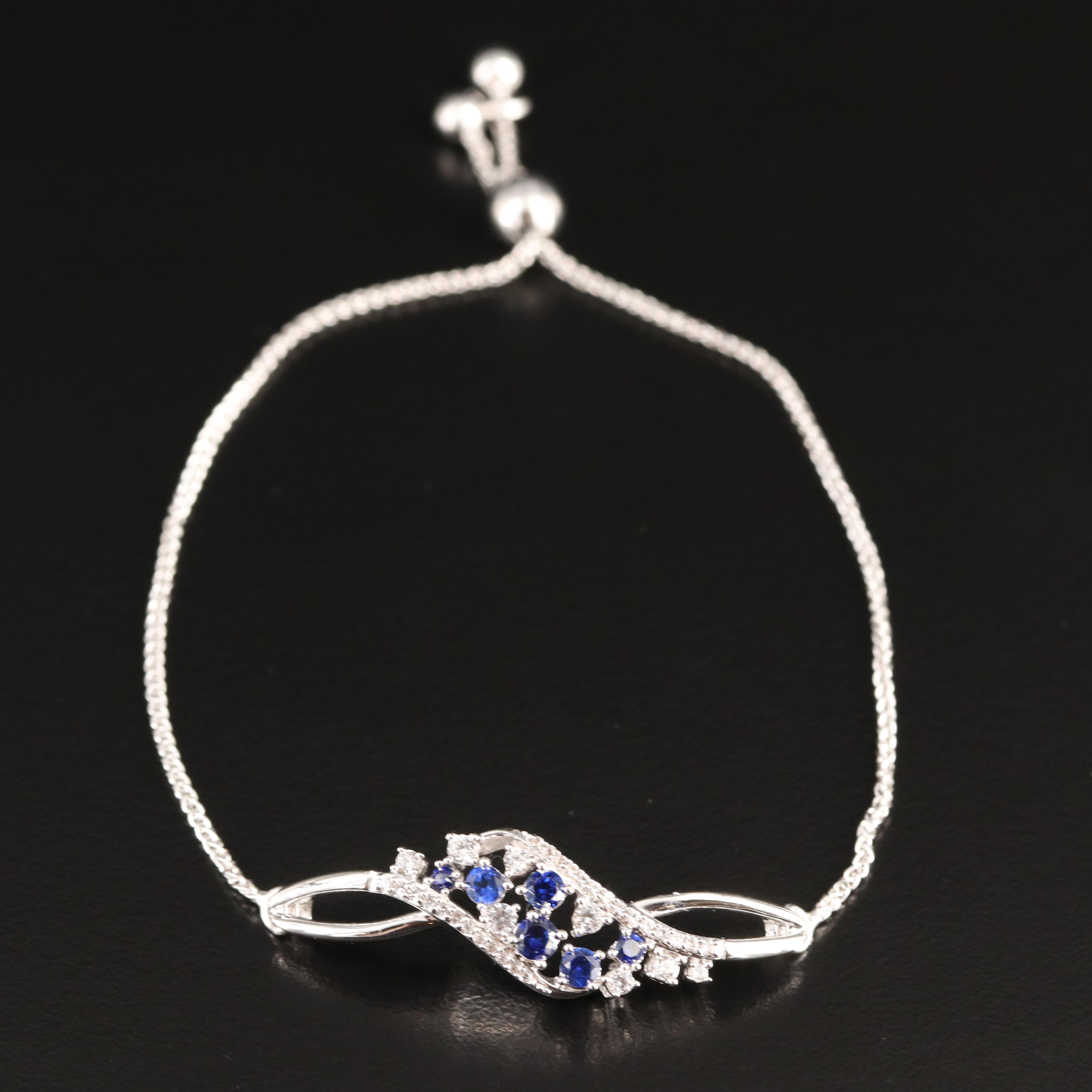 Sterling Sapphire and White Sapphire Bolo Bracelet