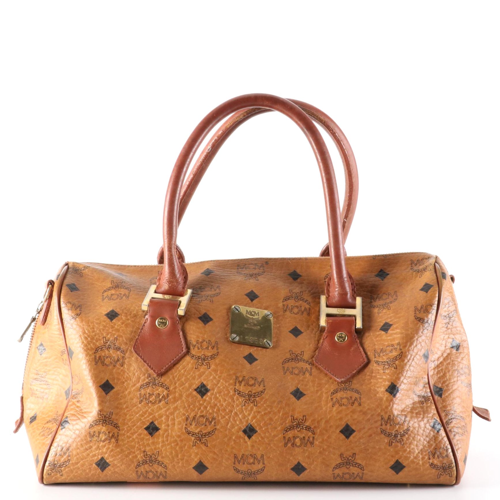MCM Visetos Cognac Leather Handbag
