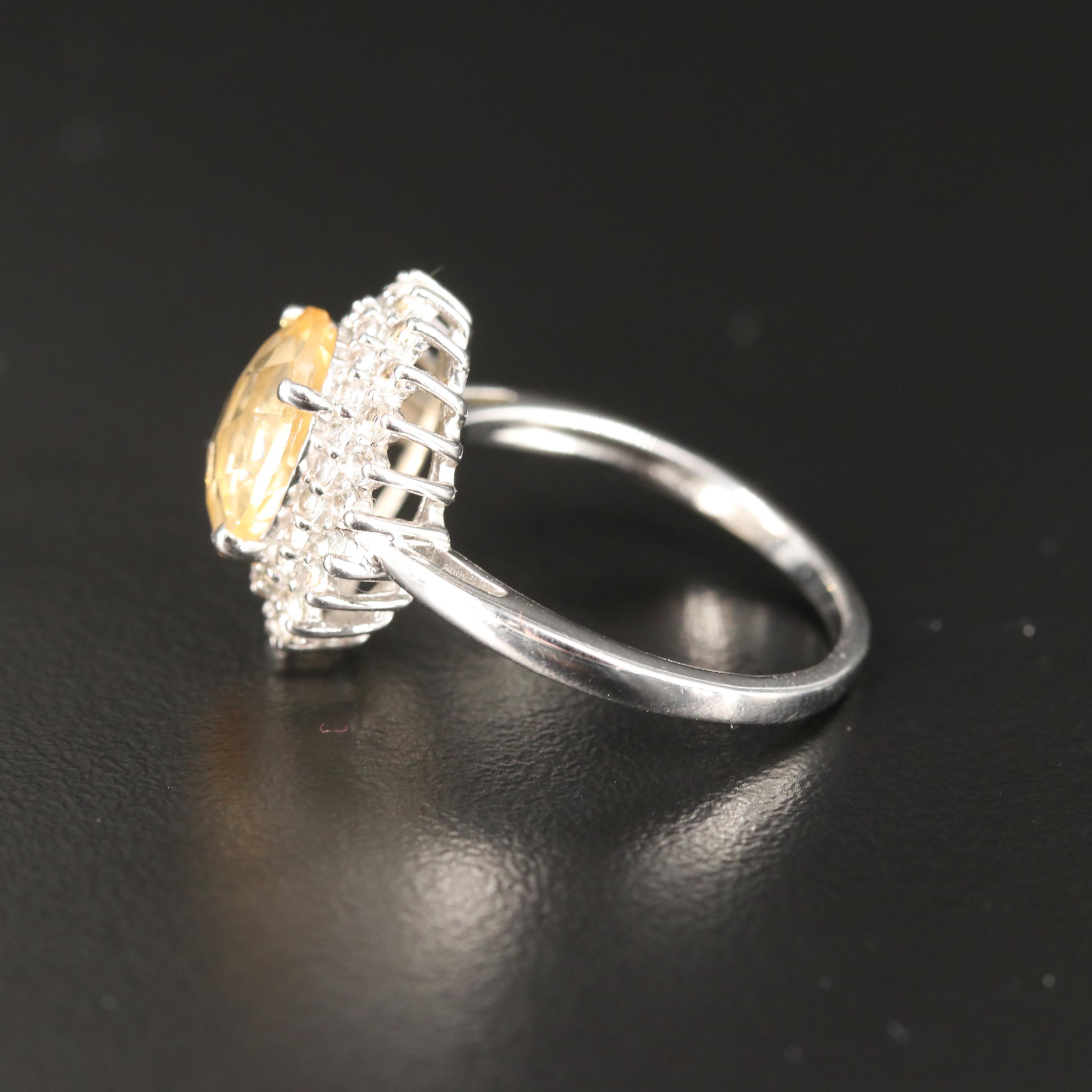 Citrine Ring with White Topaz Double Halo in Sterling