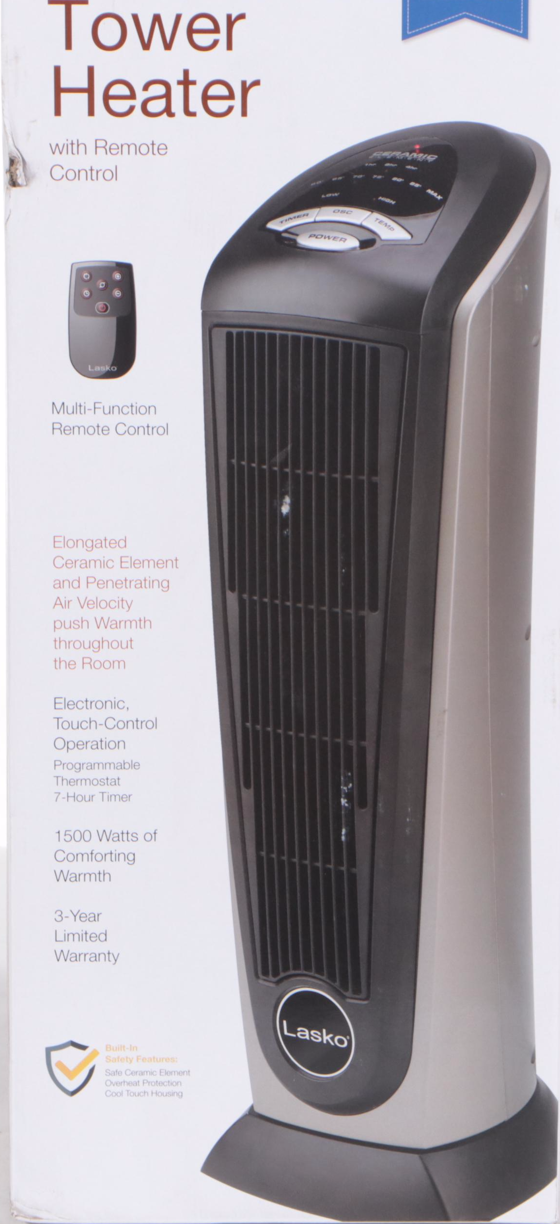 Lasko Portable Ceramic Tower Heater with Logic Center Remote Control
