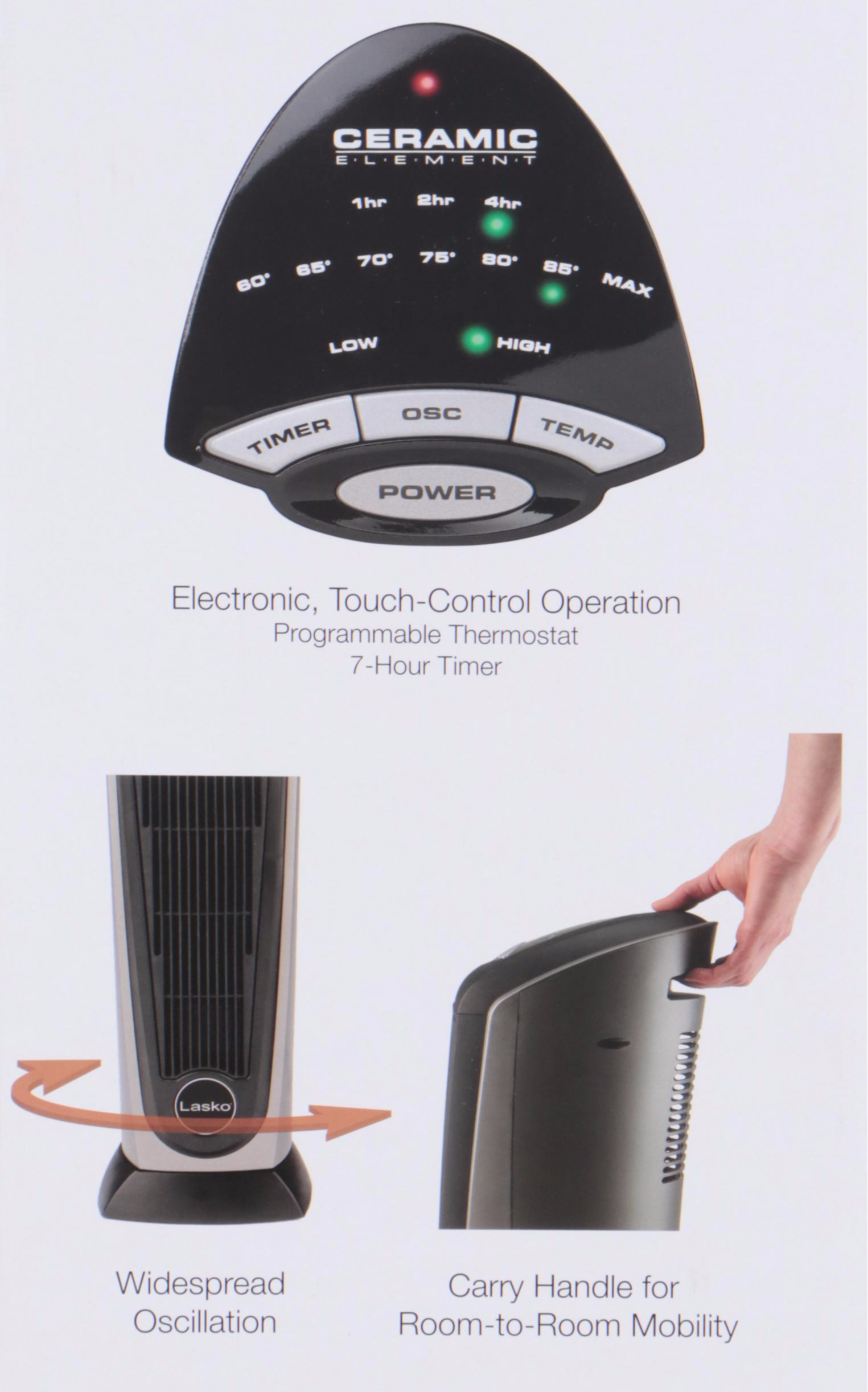 Lasko Portable Ceramic Tower Heater with Logic Center Remote Control