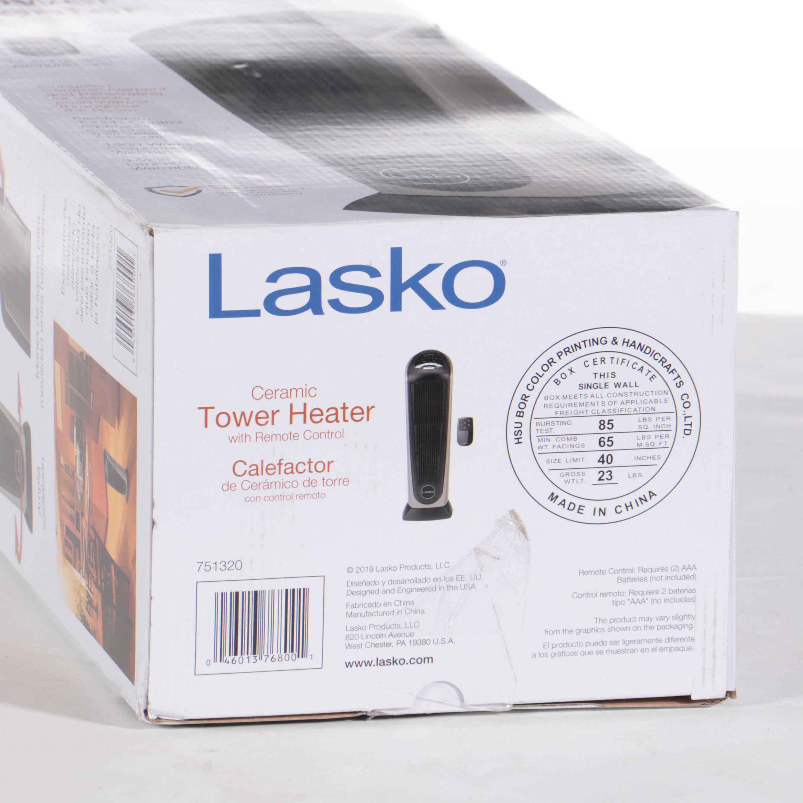 Lasko Portable Ceramic Tower Heater with Logic Center Remote Control