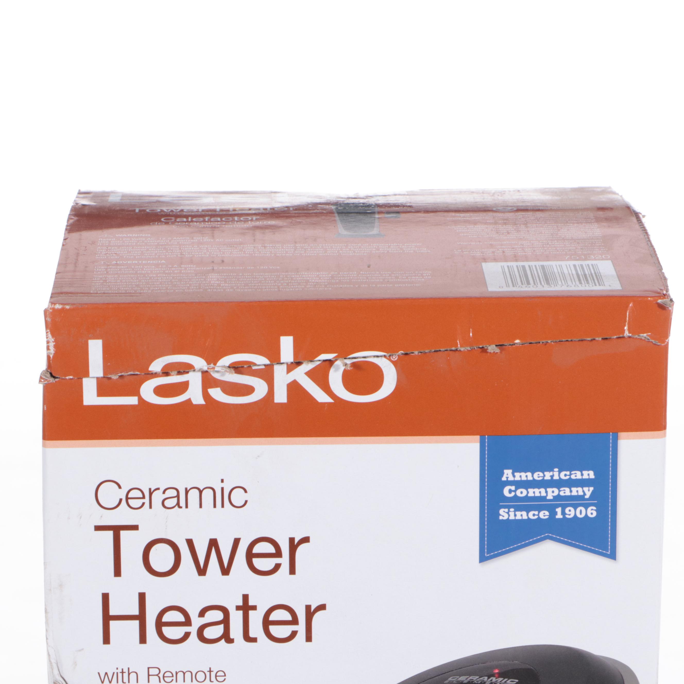 Lasko Portable Ceramic Tower Heater with Logic Center Remote Control