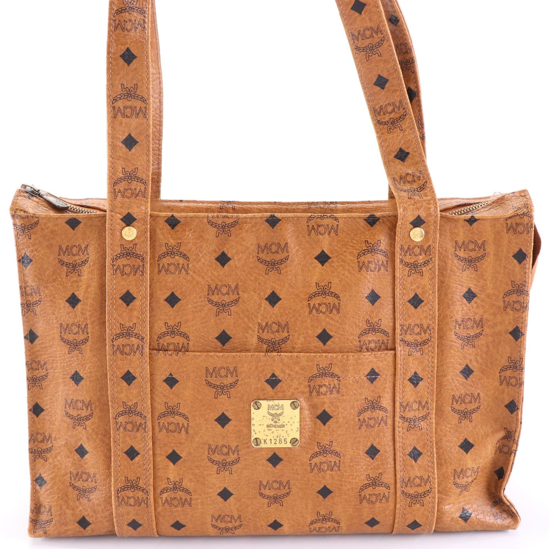 MCM Long Handle Tote in Cognac Visetos Canvas