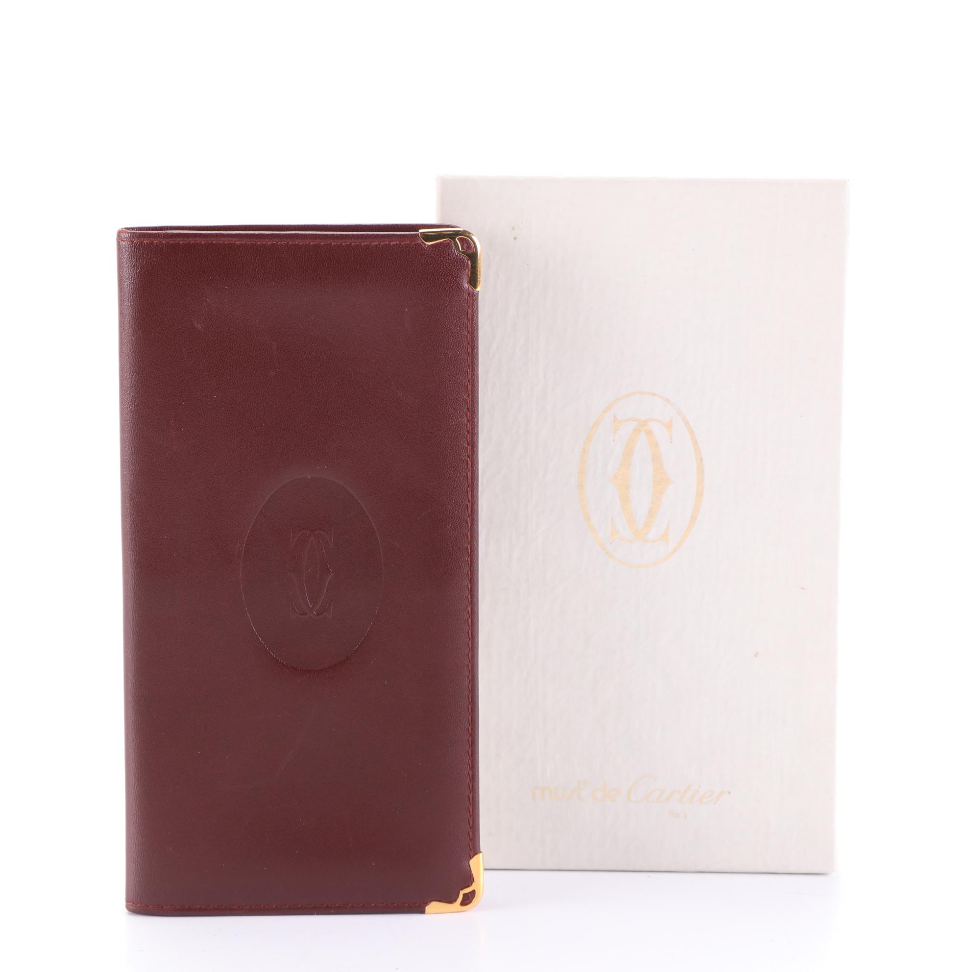 Cartier Logo Embossed Leather Checkbook Cover with Box