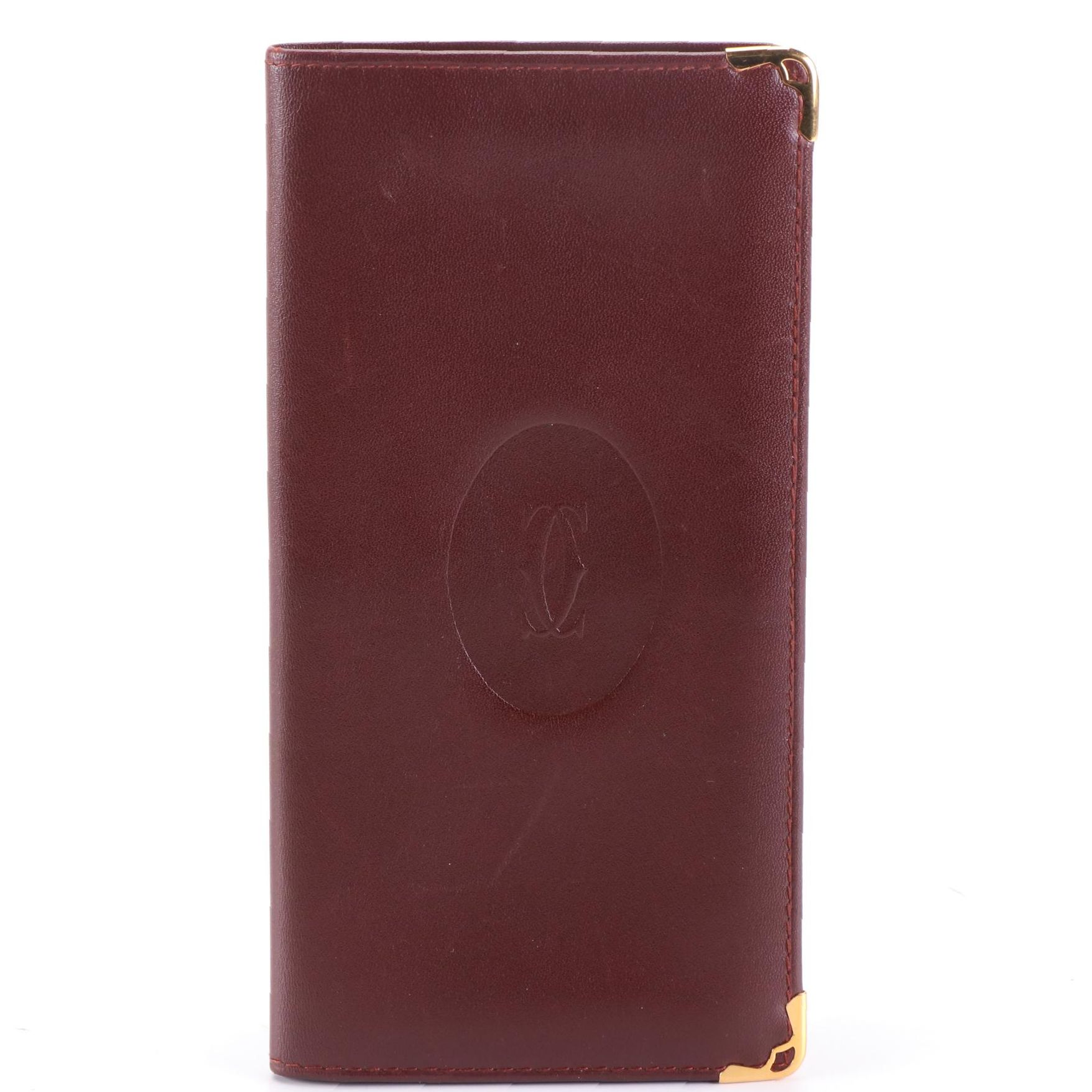 Cartier Logo Embossed Leather Checkbook Cover with Box