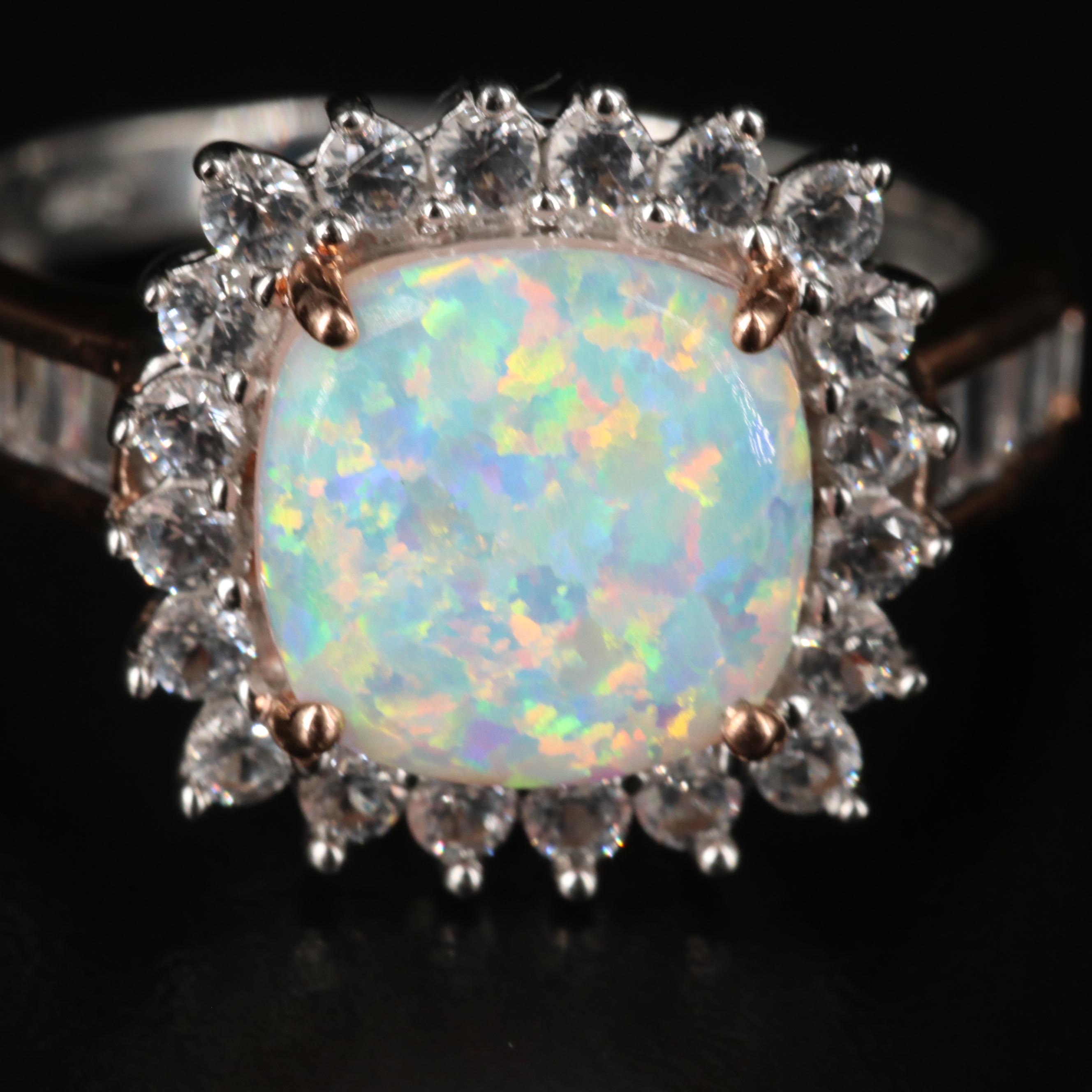 Sterling Opal and Sapphire Ring