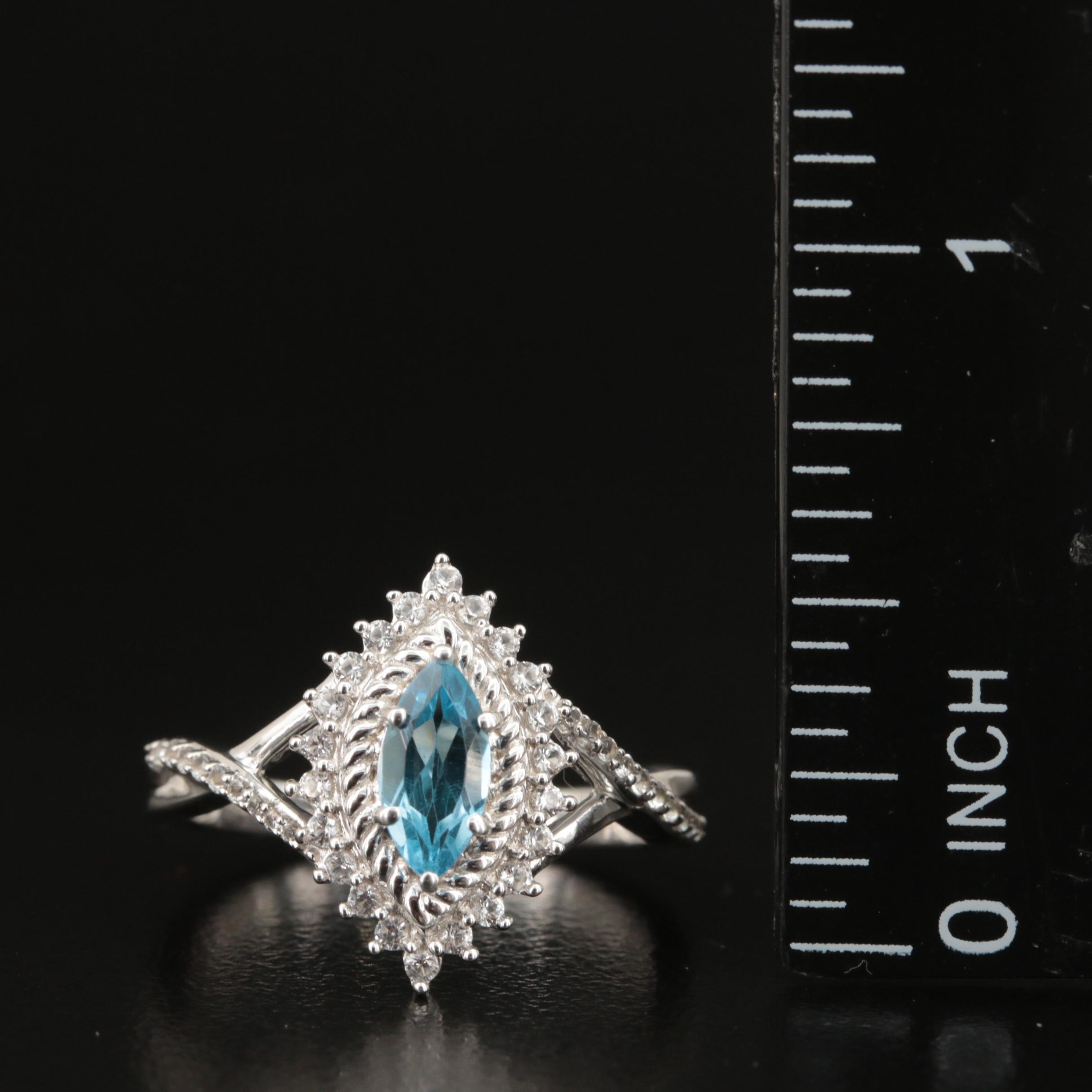 Sterling Sky Blue Topaz and Sapphire Navette Ring