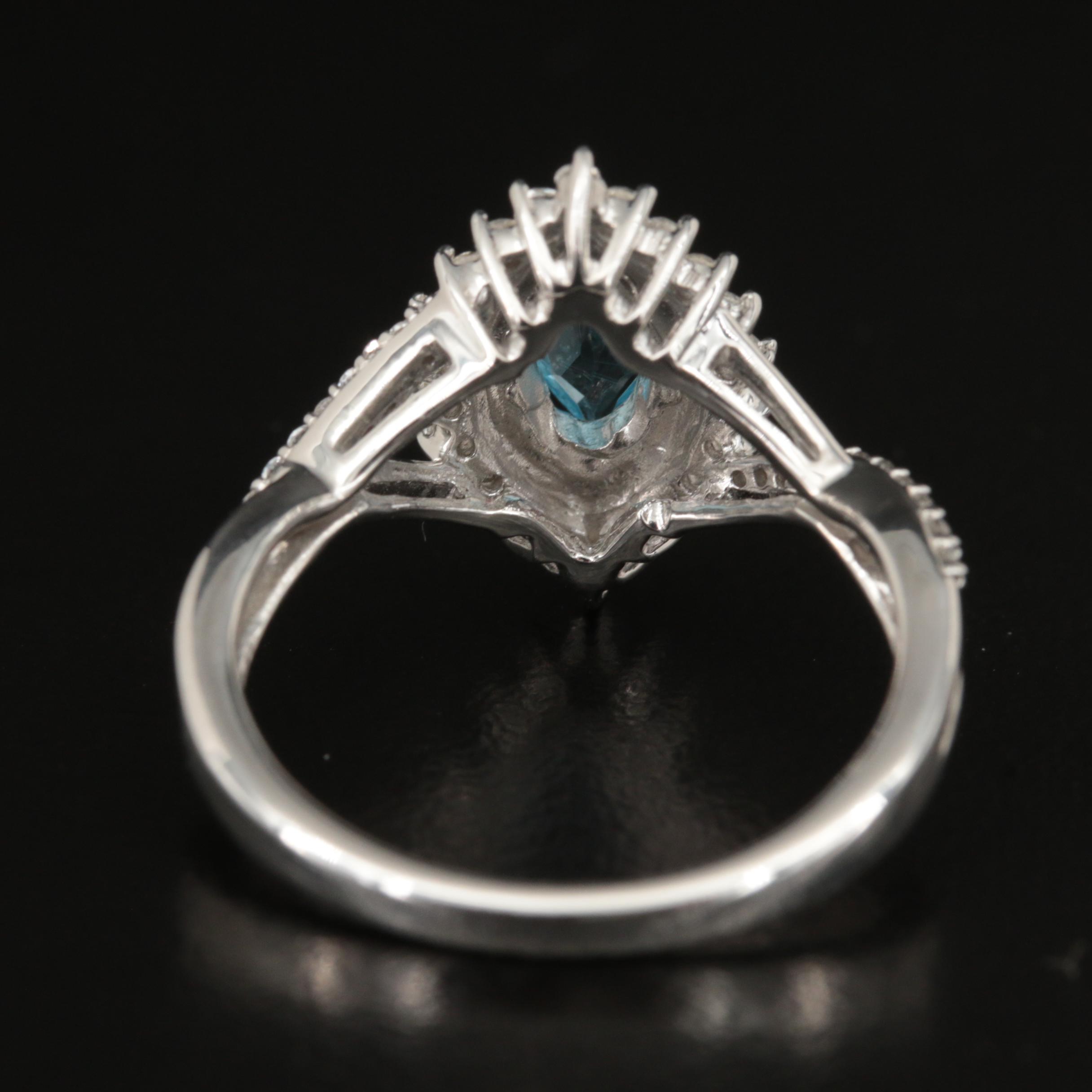 Sterling Sky Blue Topaz and Sapphire Navette Ring