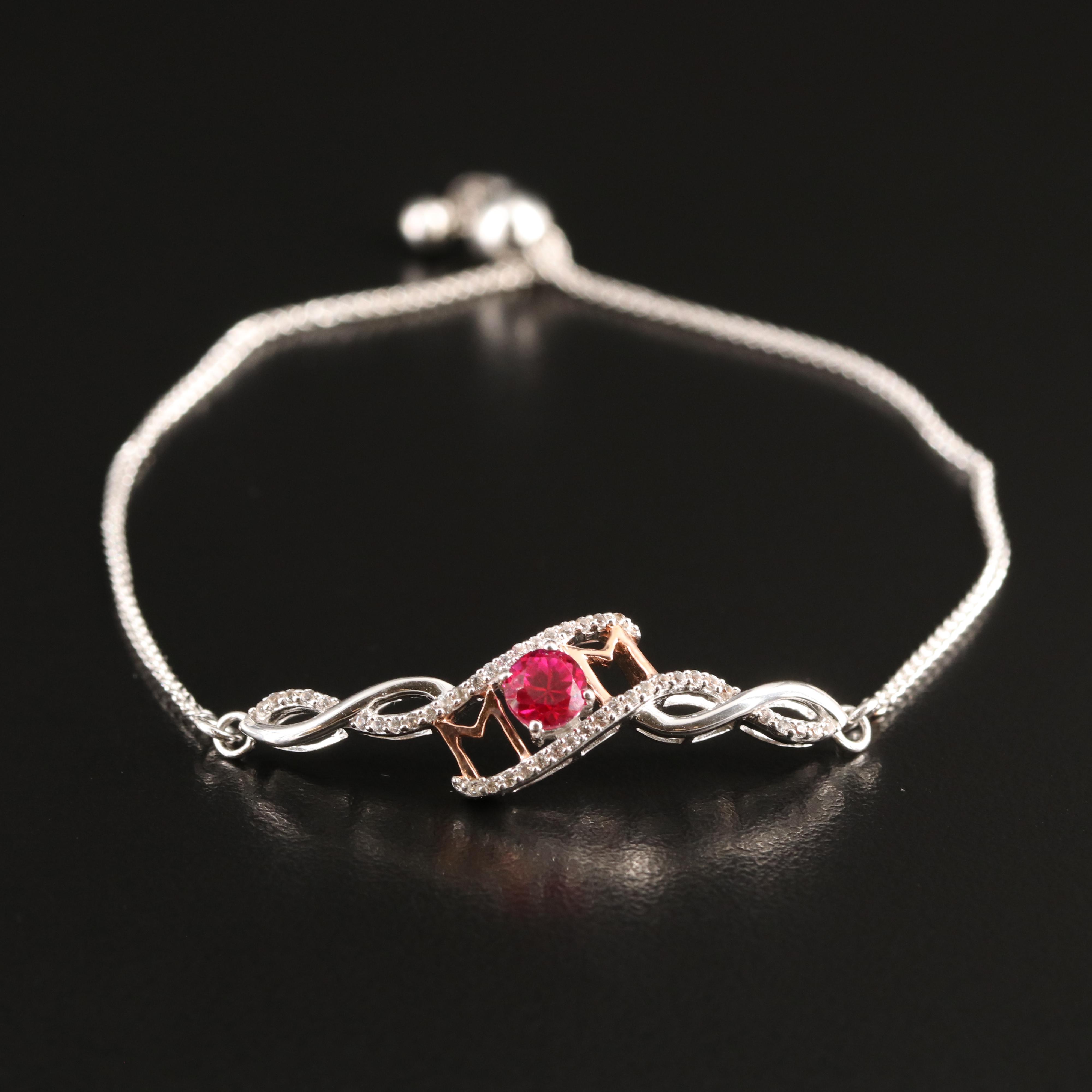Sterling Ruby and Sapphire Bolo Bracelet