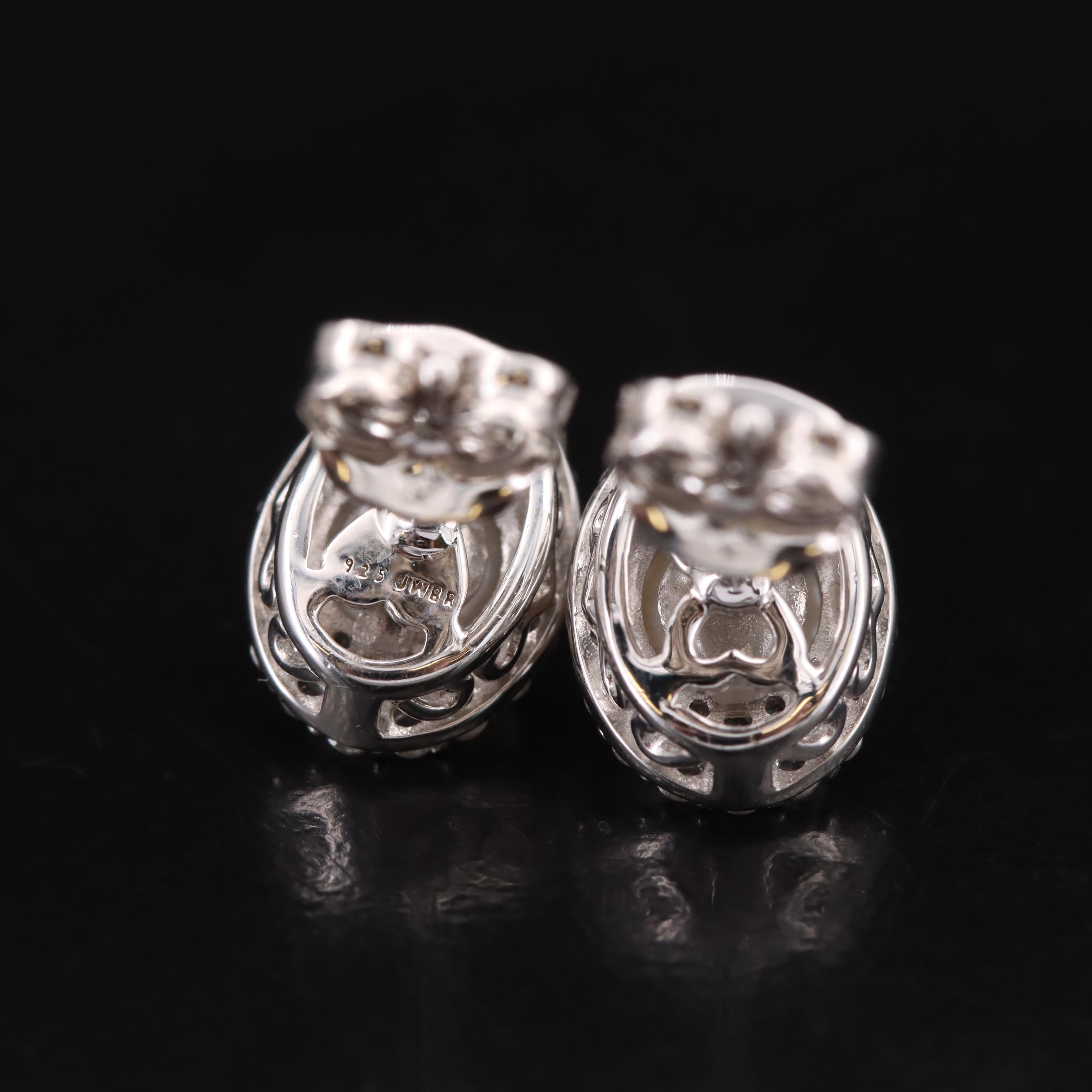 Sterling Pearl and Sapphire Stud Earrings