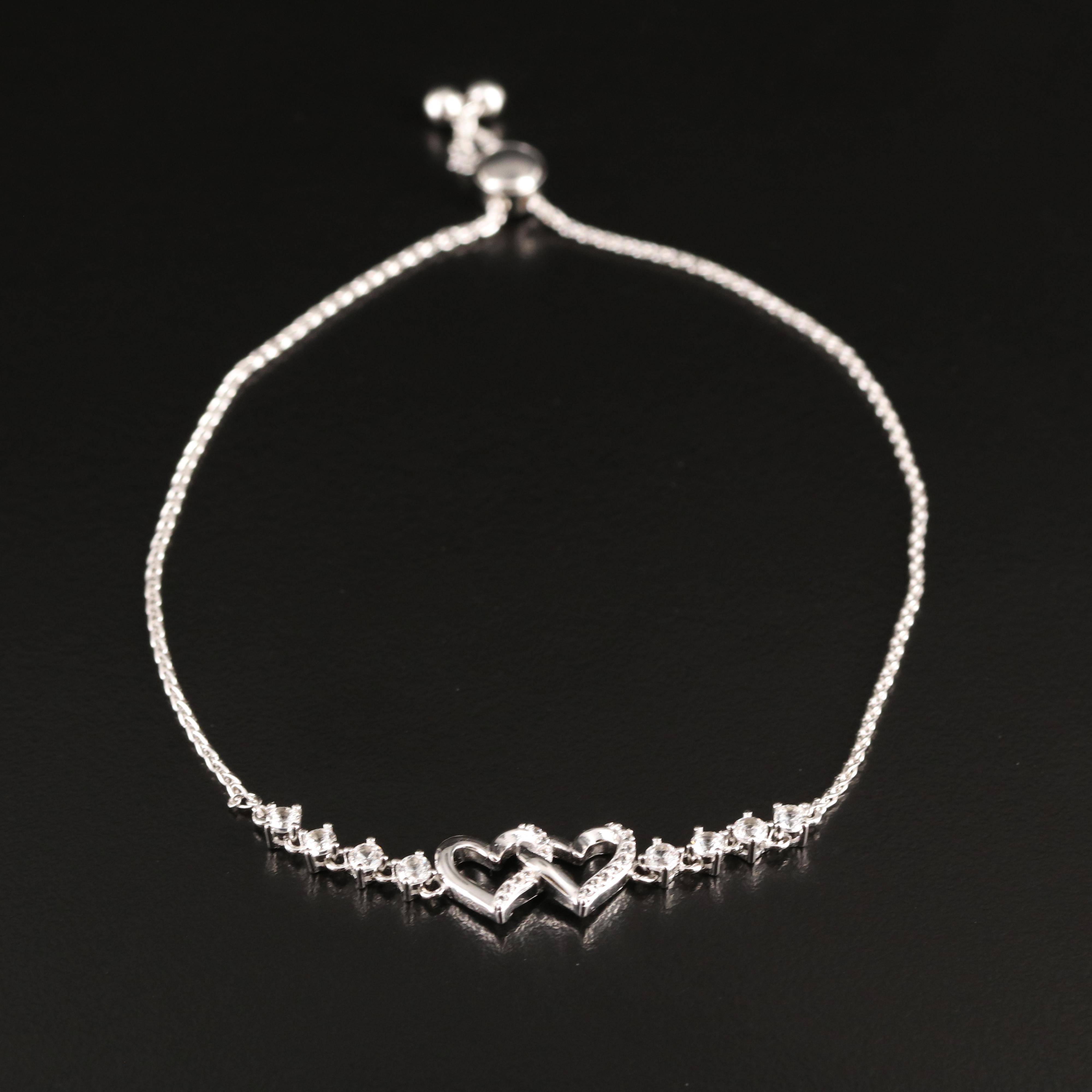 Sterling Sapphire Double Heart Bolo Bracelet