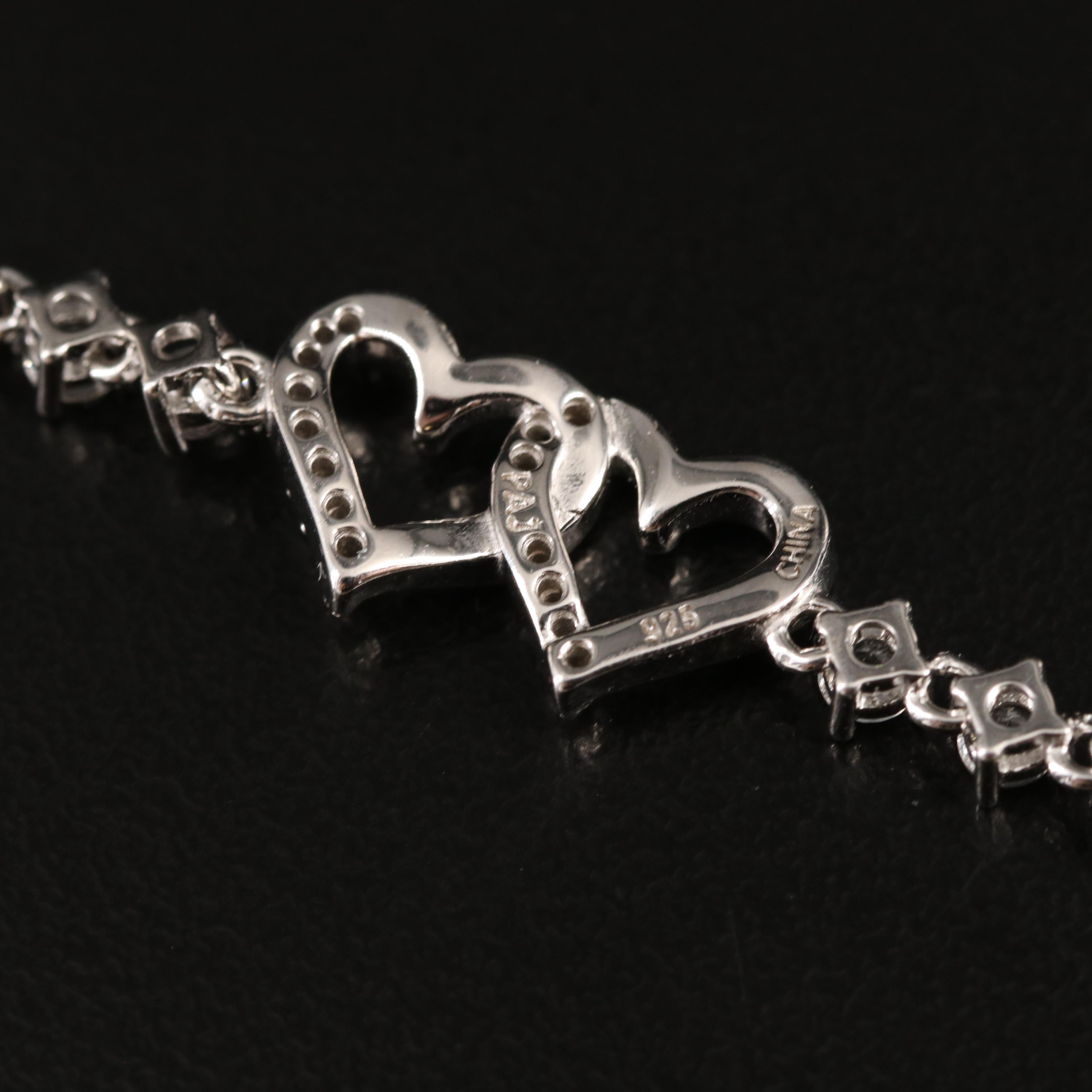 Sterling Sapphire Double Heart Bolo Bracelet