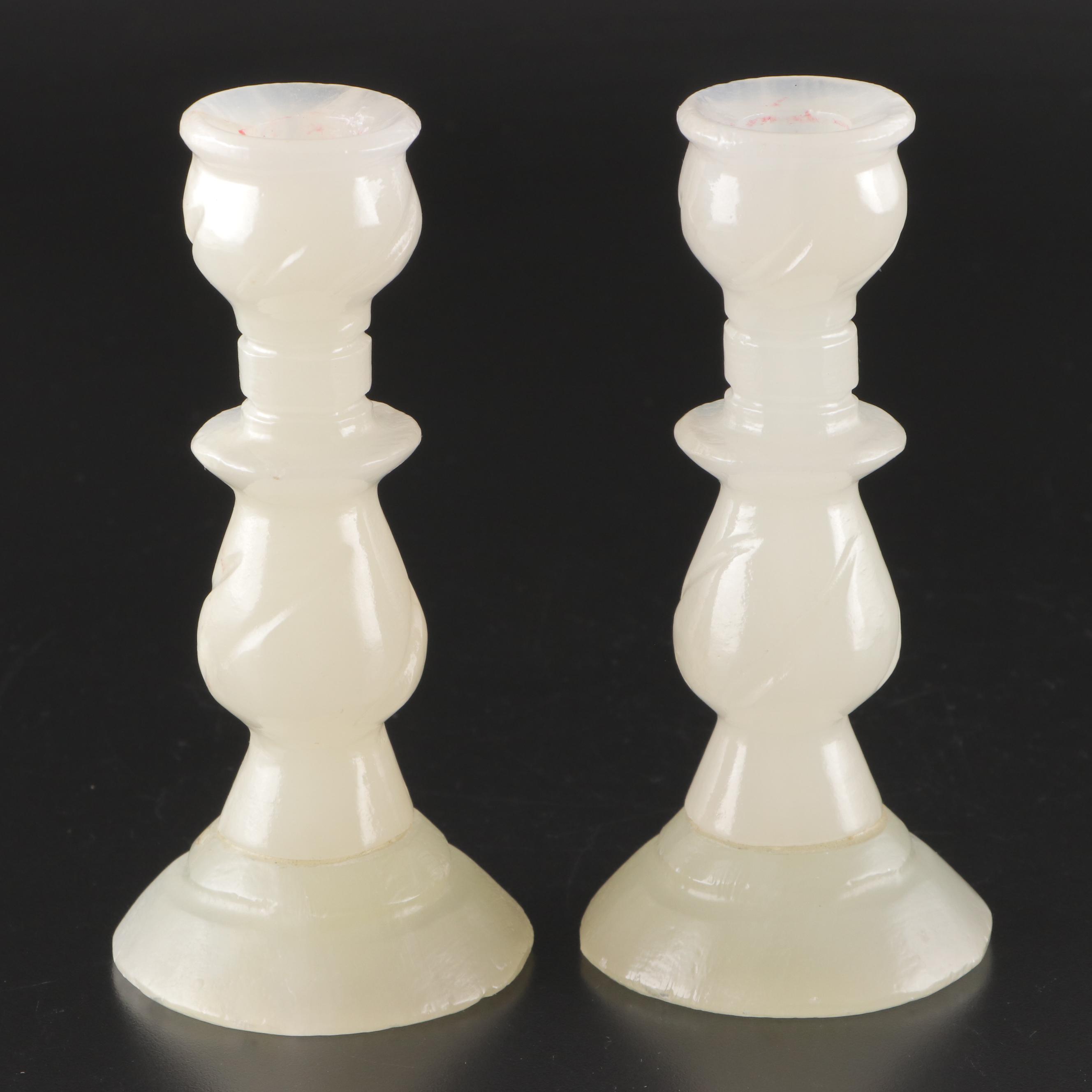 Pair of Carved Mexican Onyx Candle Holders