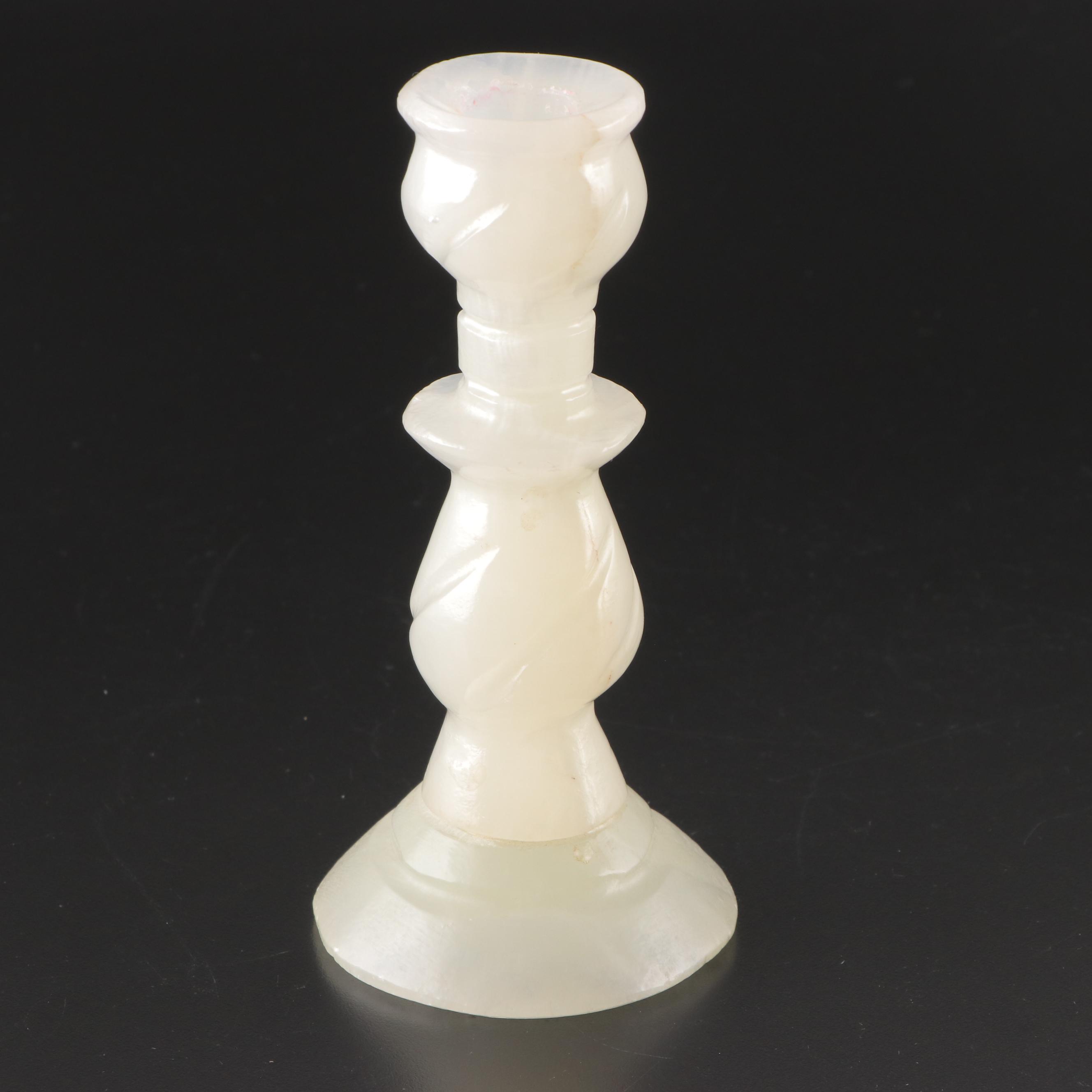 Pair of Carved Mexican Onyx Candle Holders