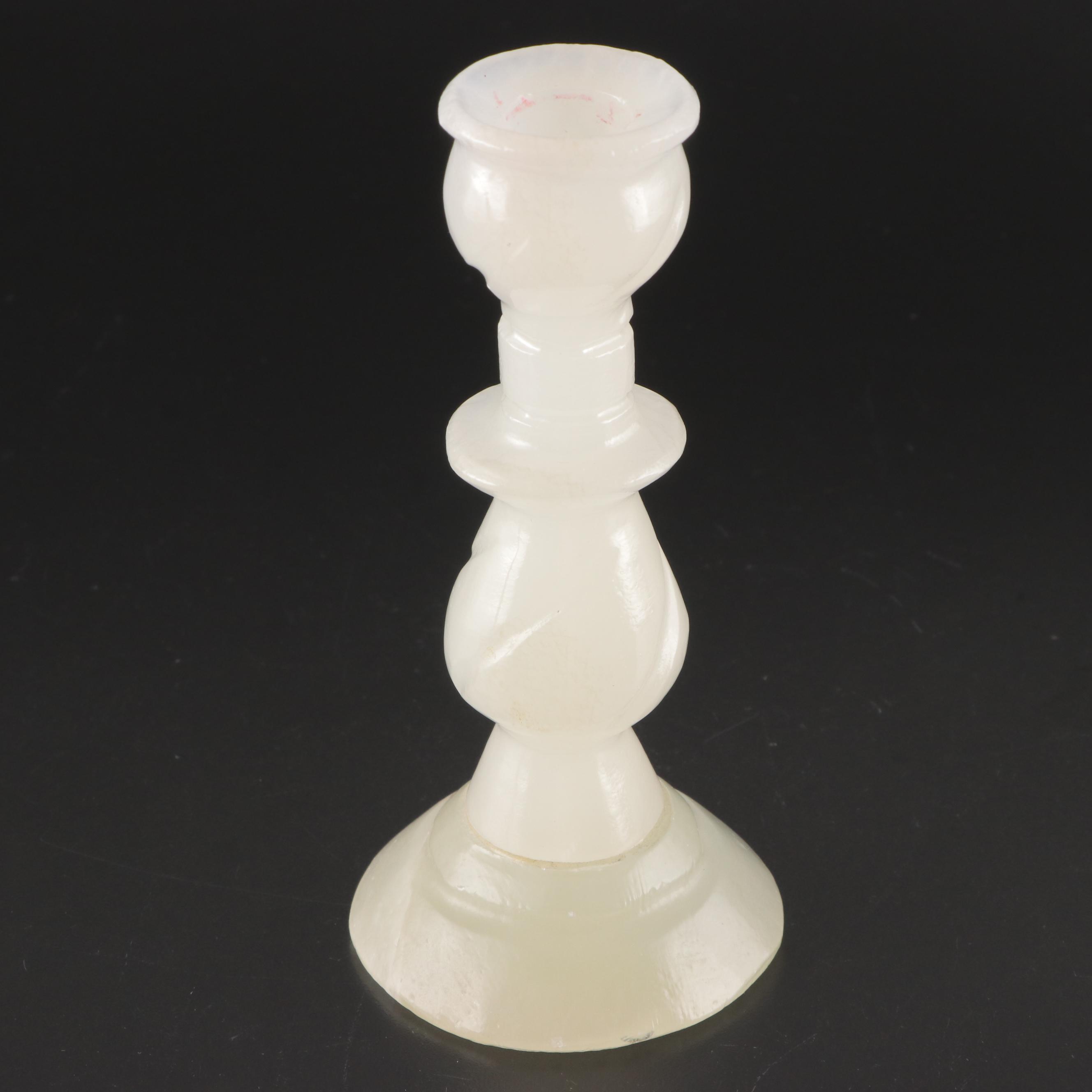 Pair of Carved Mexican Onyx Candle Holders