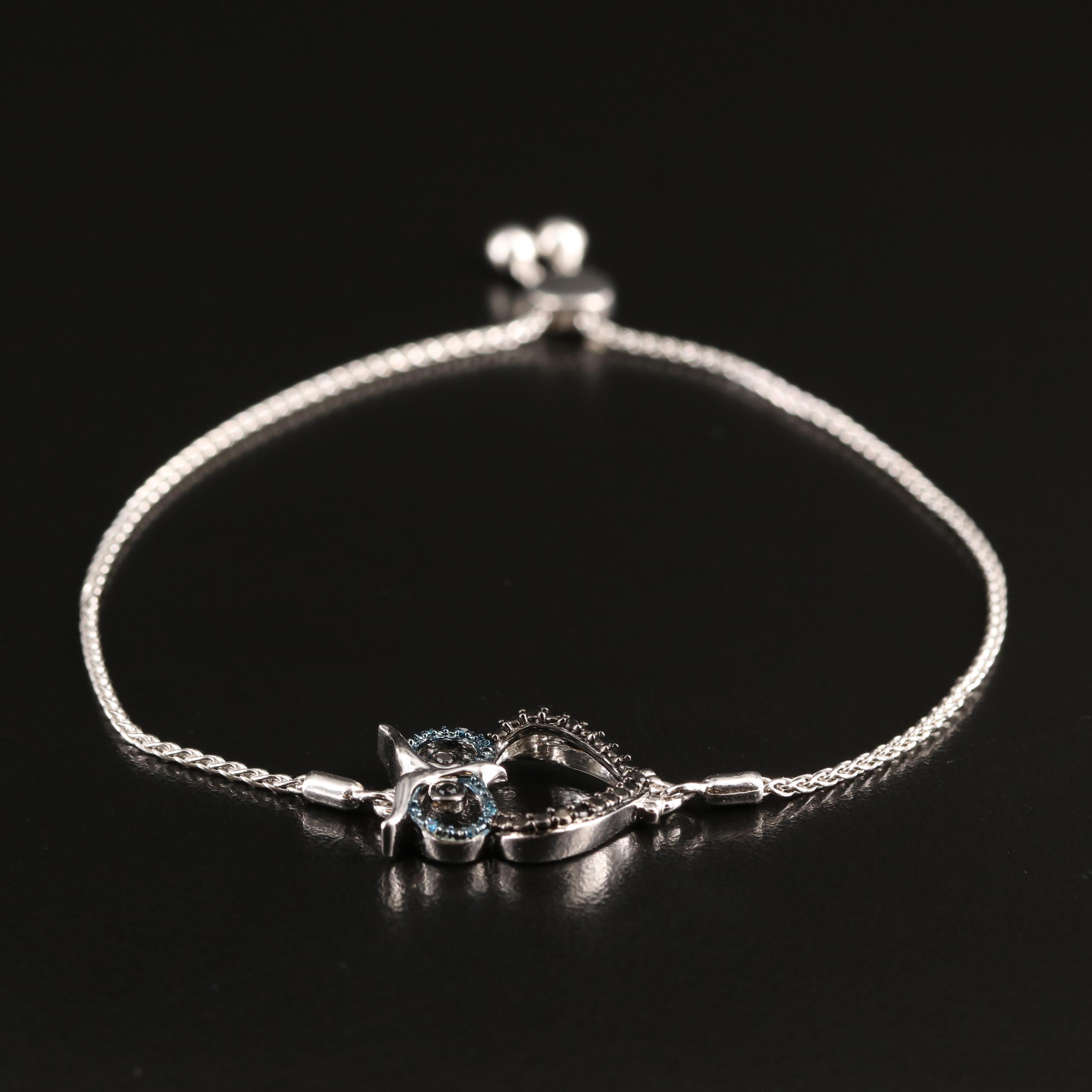 Sterling Diamond Owl Bolo Bracelet