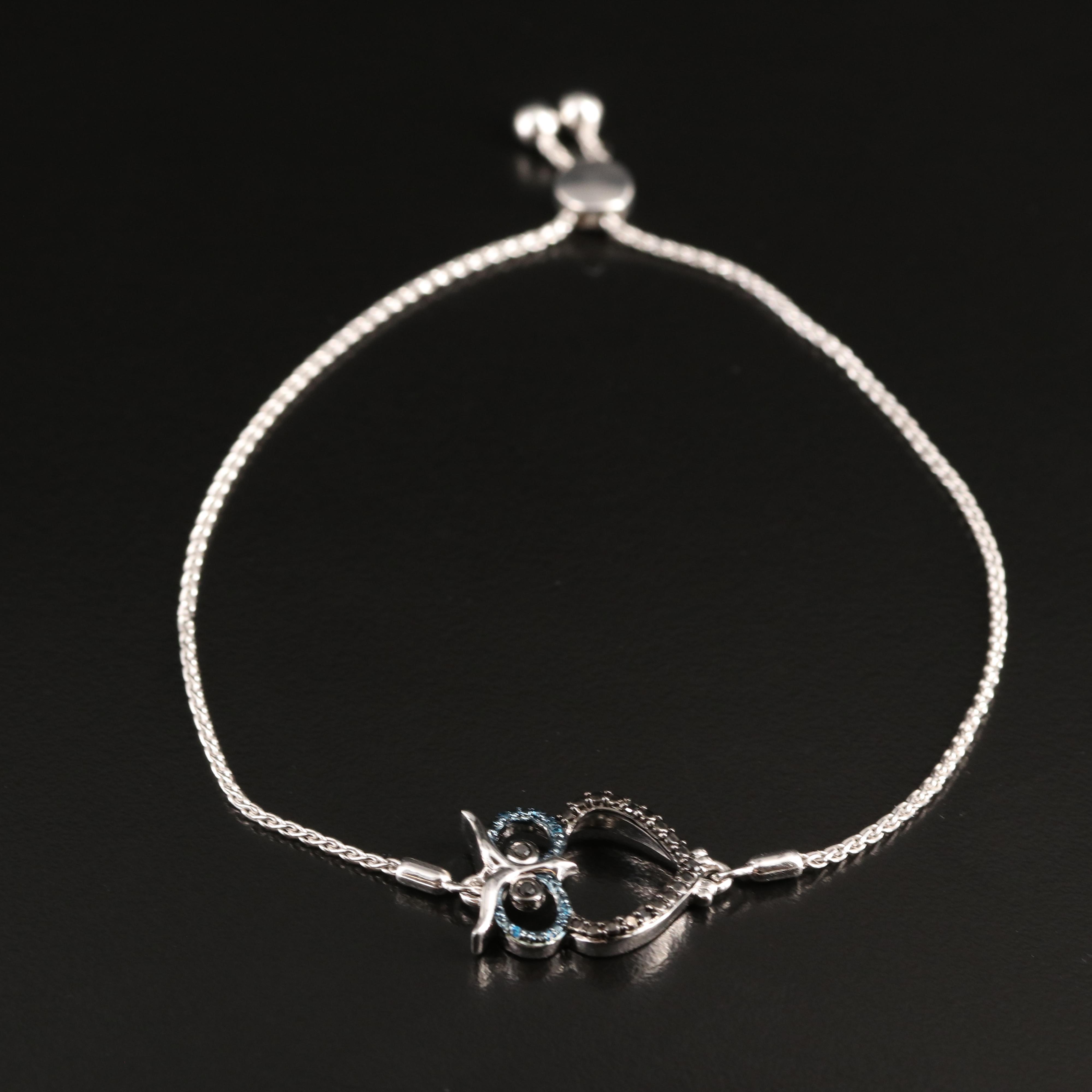 Sterling Diamond Owl Bolo Bracelet