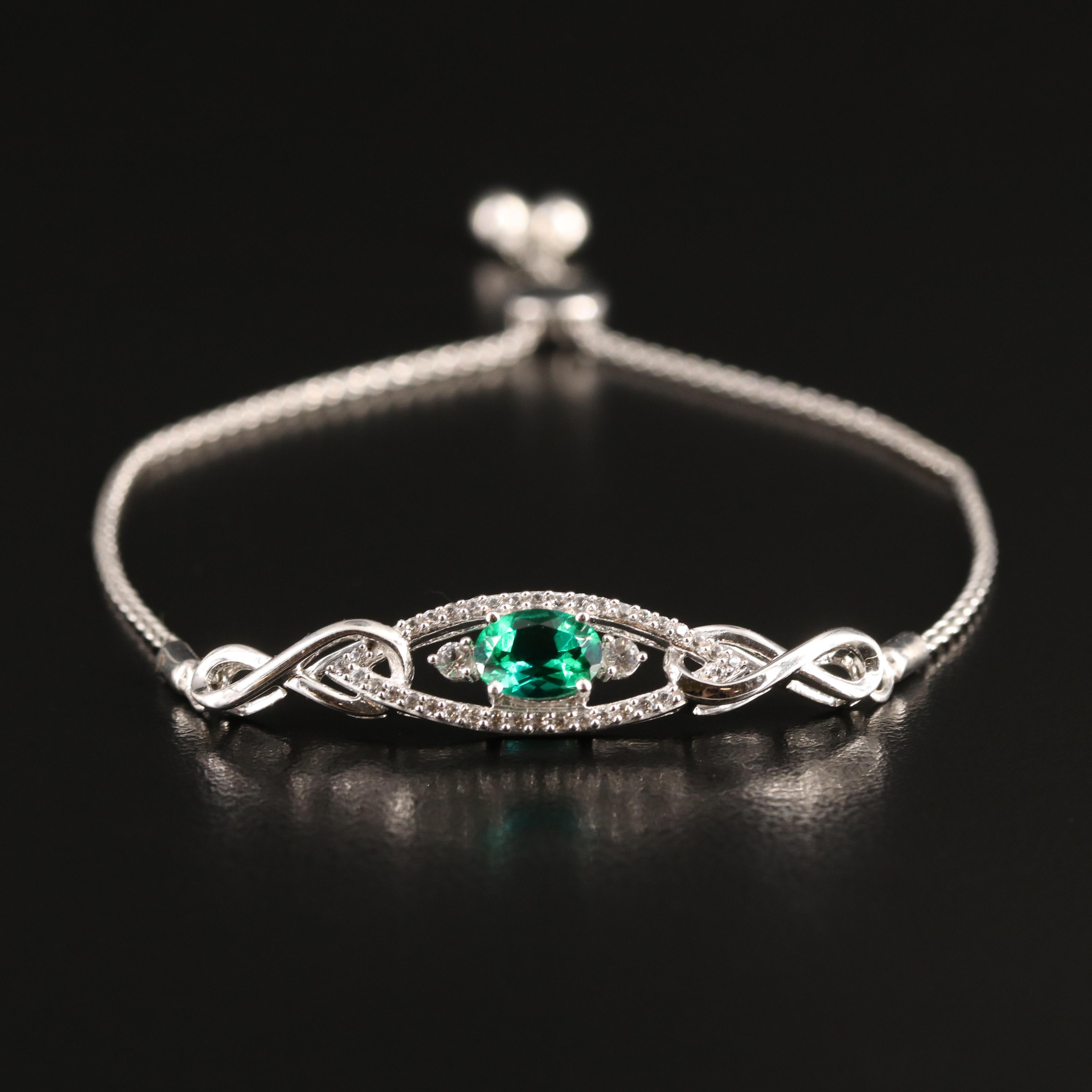 Sterling Emerald and Sapphire Bolo Bracelet