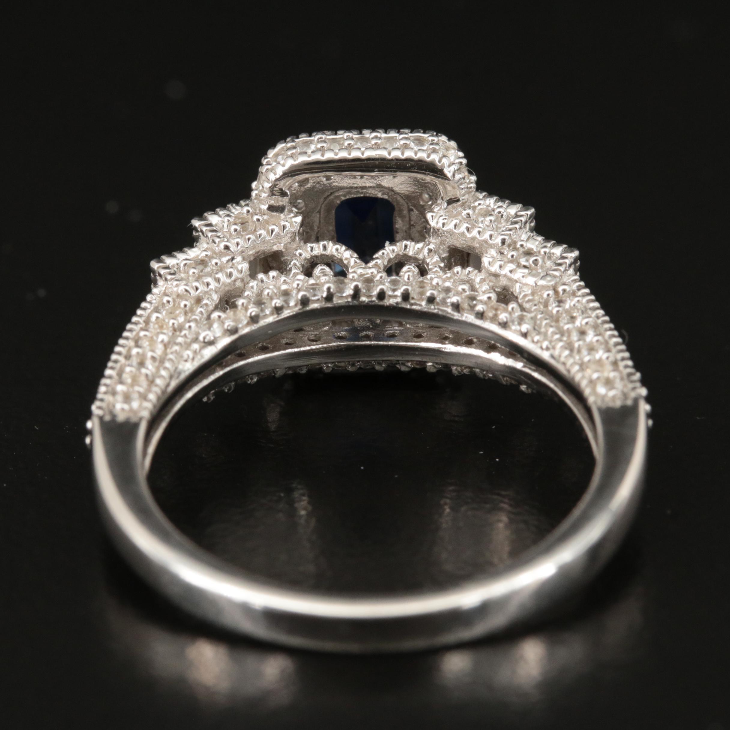 Sterling Sapphire Halo Ring