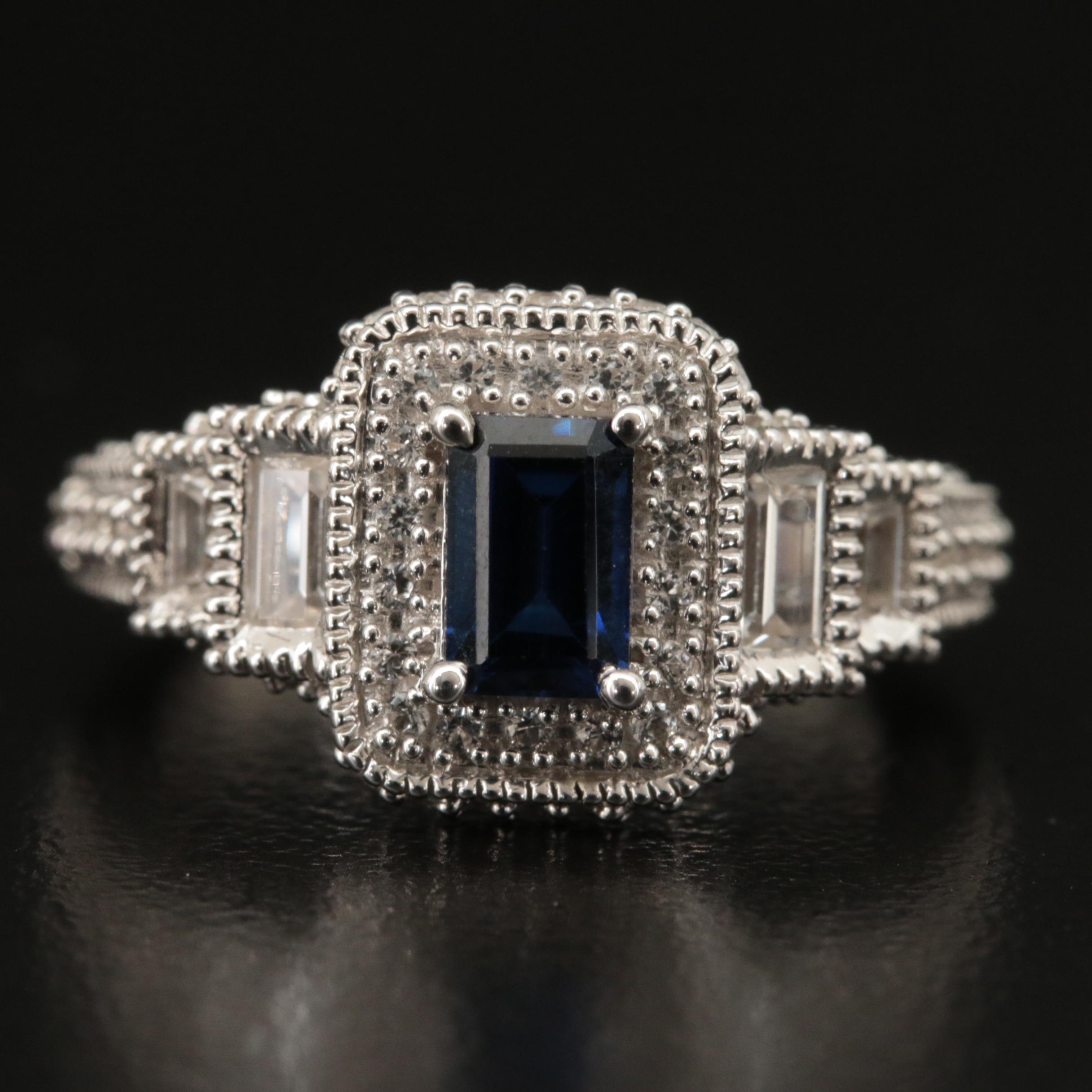 Sterling Sapphire Halo Ring