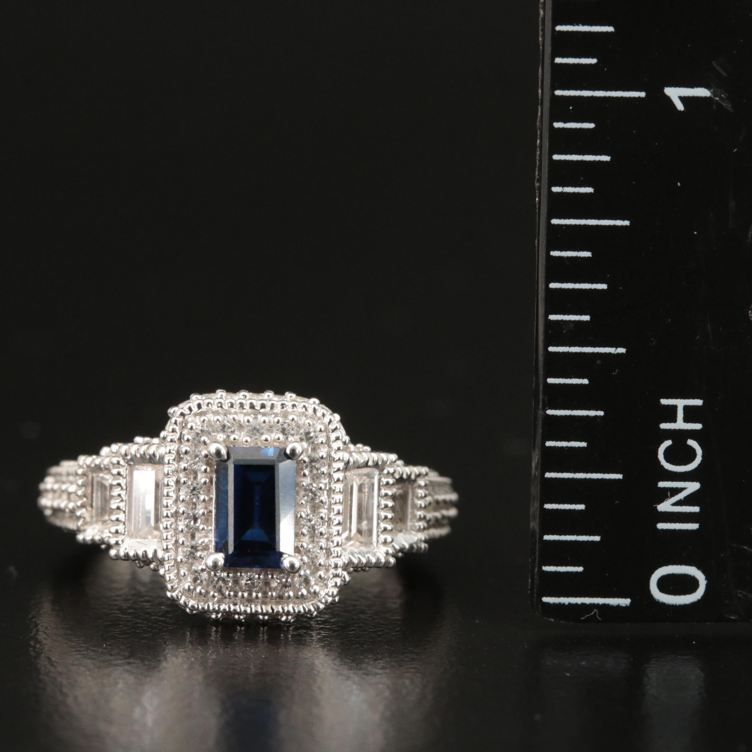 Sterling Sapphire Halo Ring