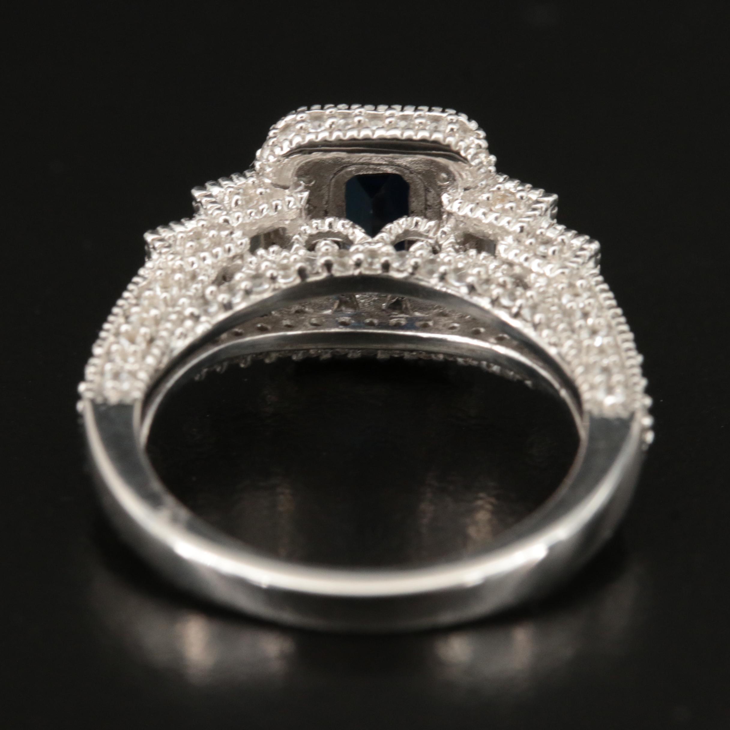 Sterling Sapphire Halo Ring