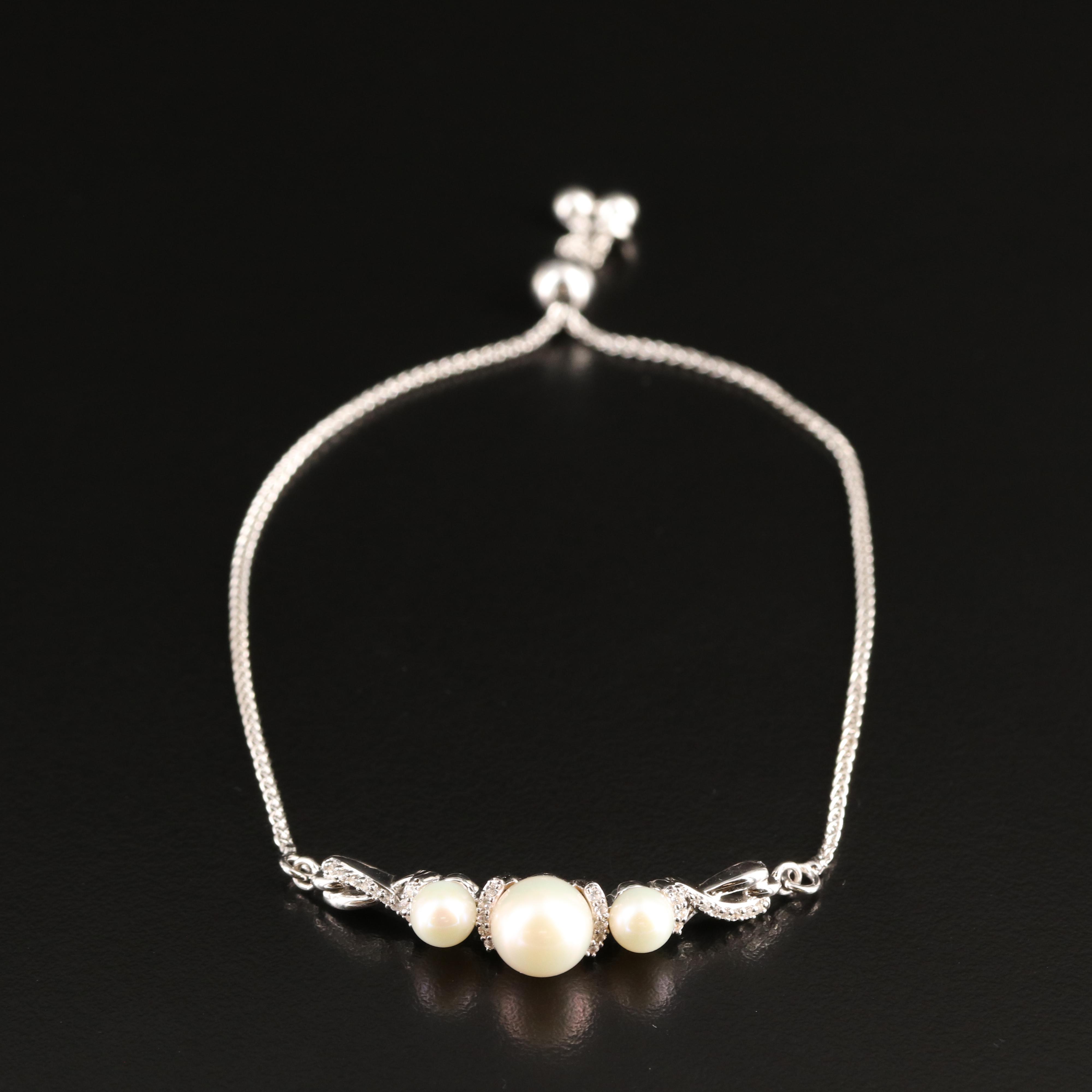 Sterling Pearl and Sapphire Bolo Bracelet