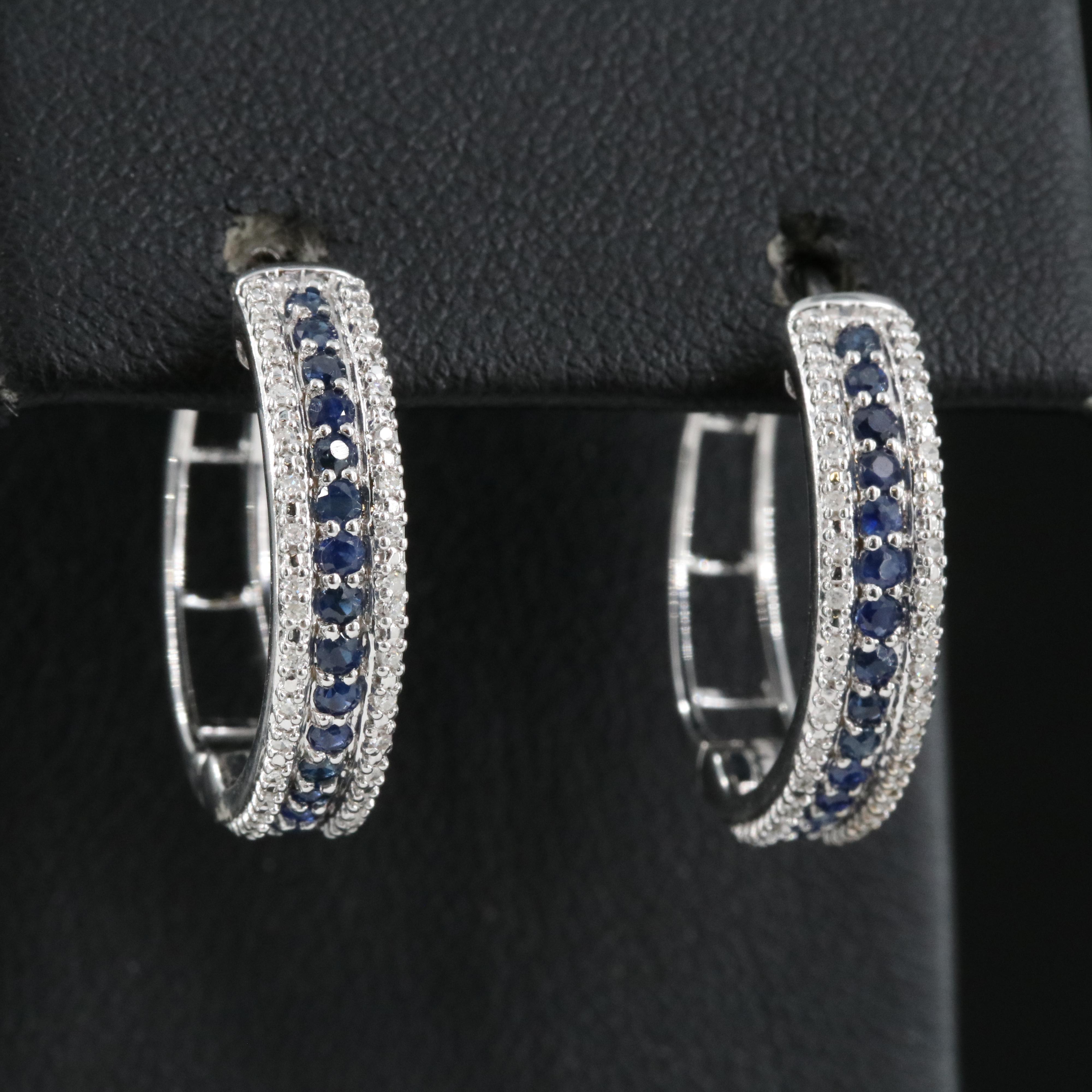 Sterling Sapphire and Diamond Hoop Earrings