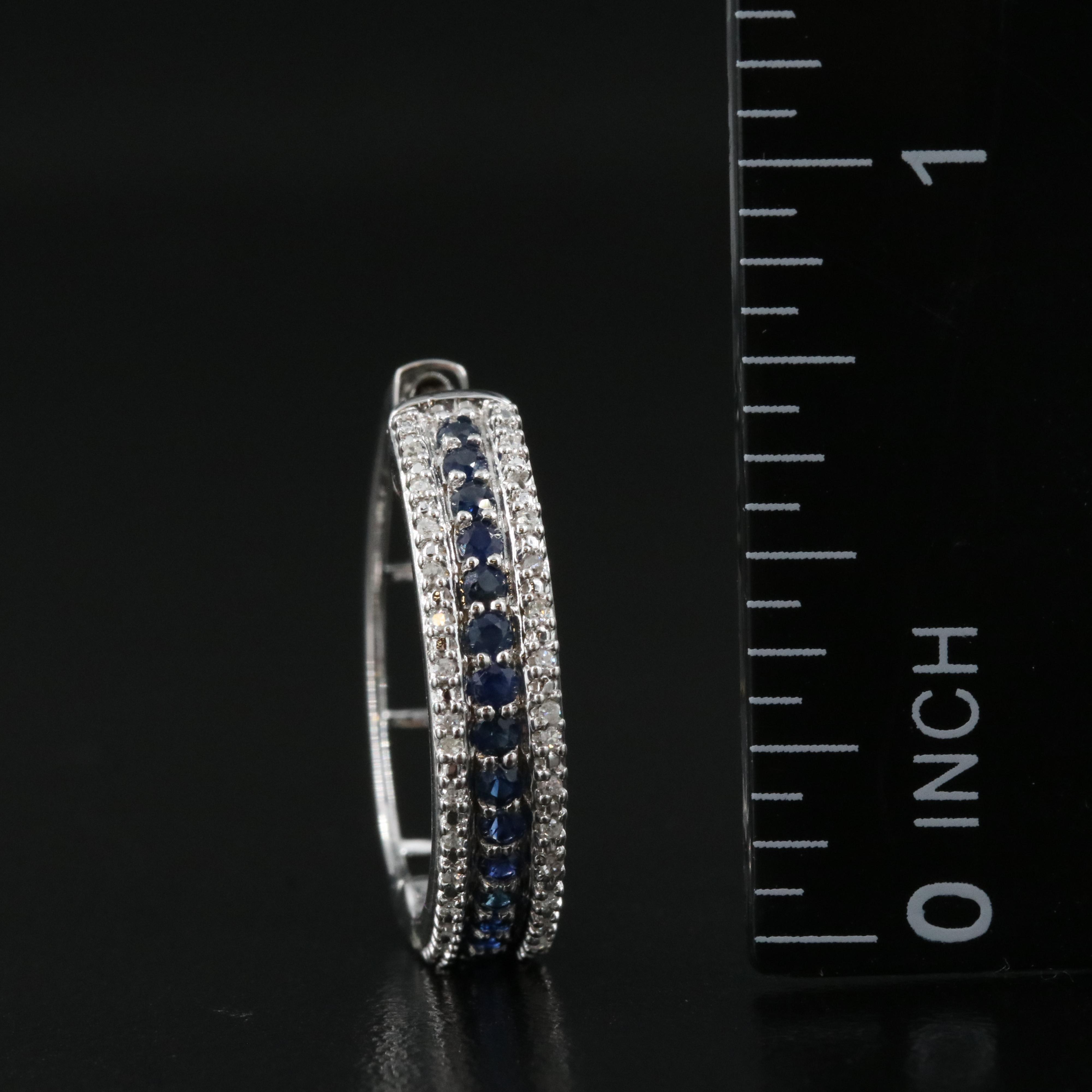 Sterling Sapphire and Diamond Hoop Earrings
