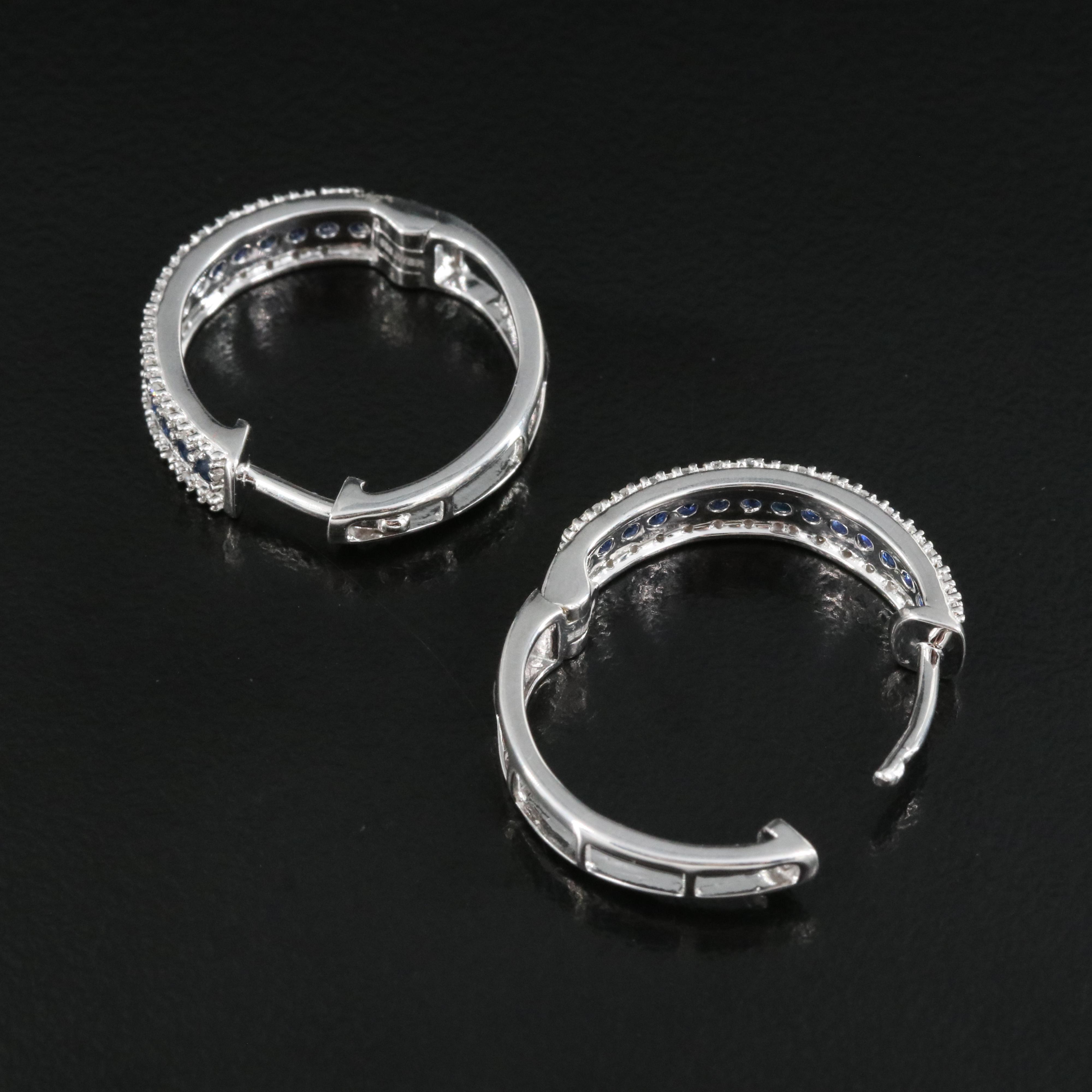 Sterling Sapphire and Diamond Hoop Earrings