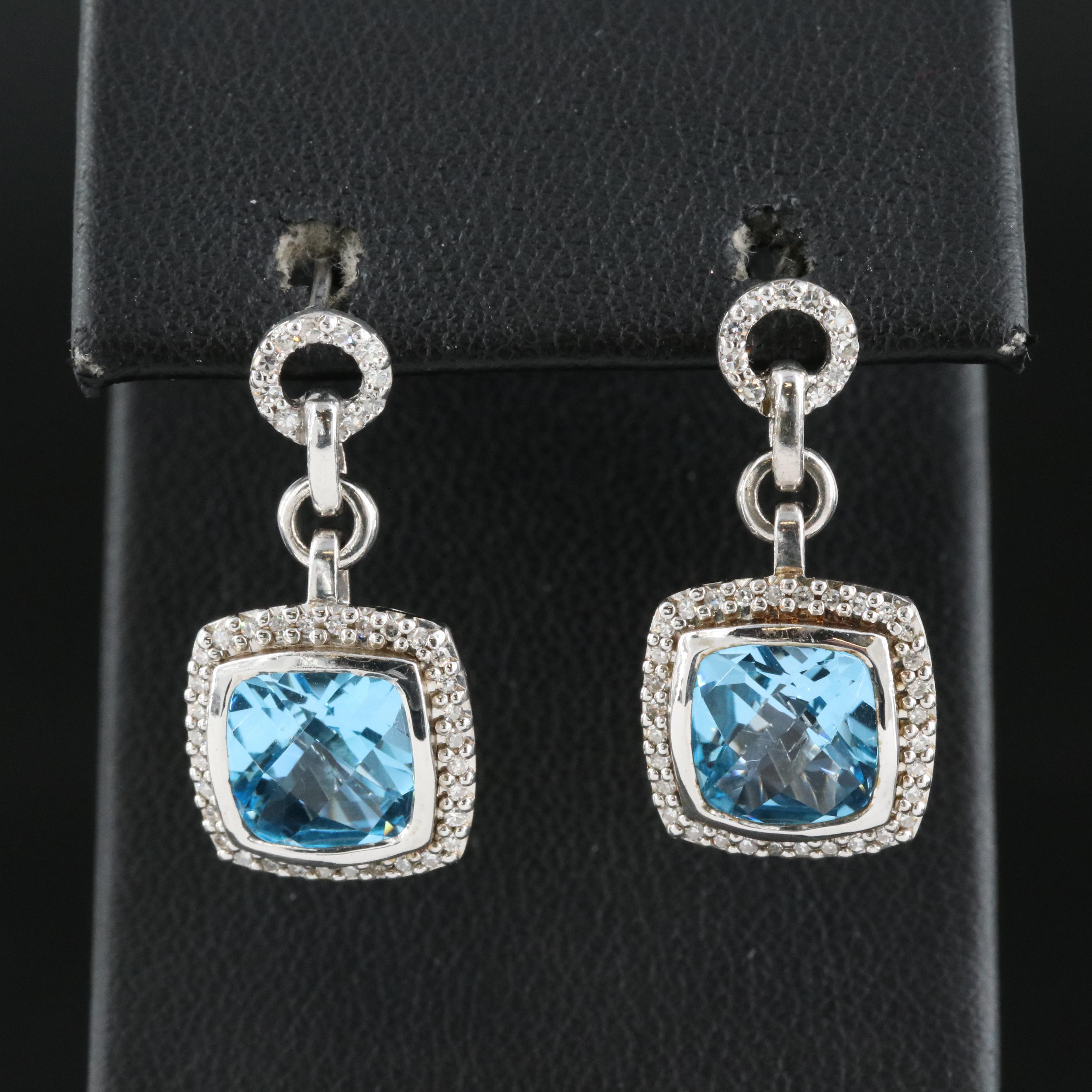 Sterling Topaz and Diamond Earrings