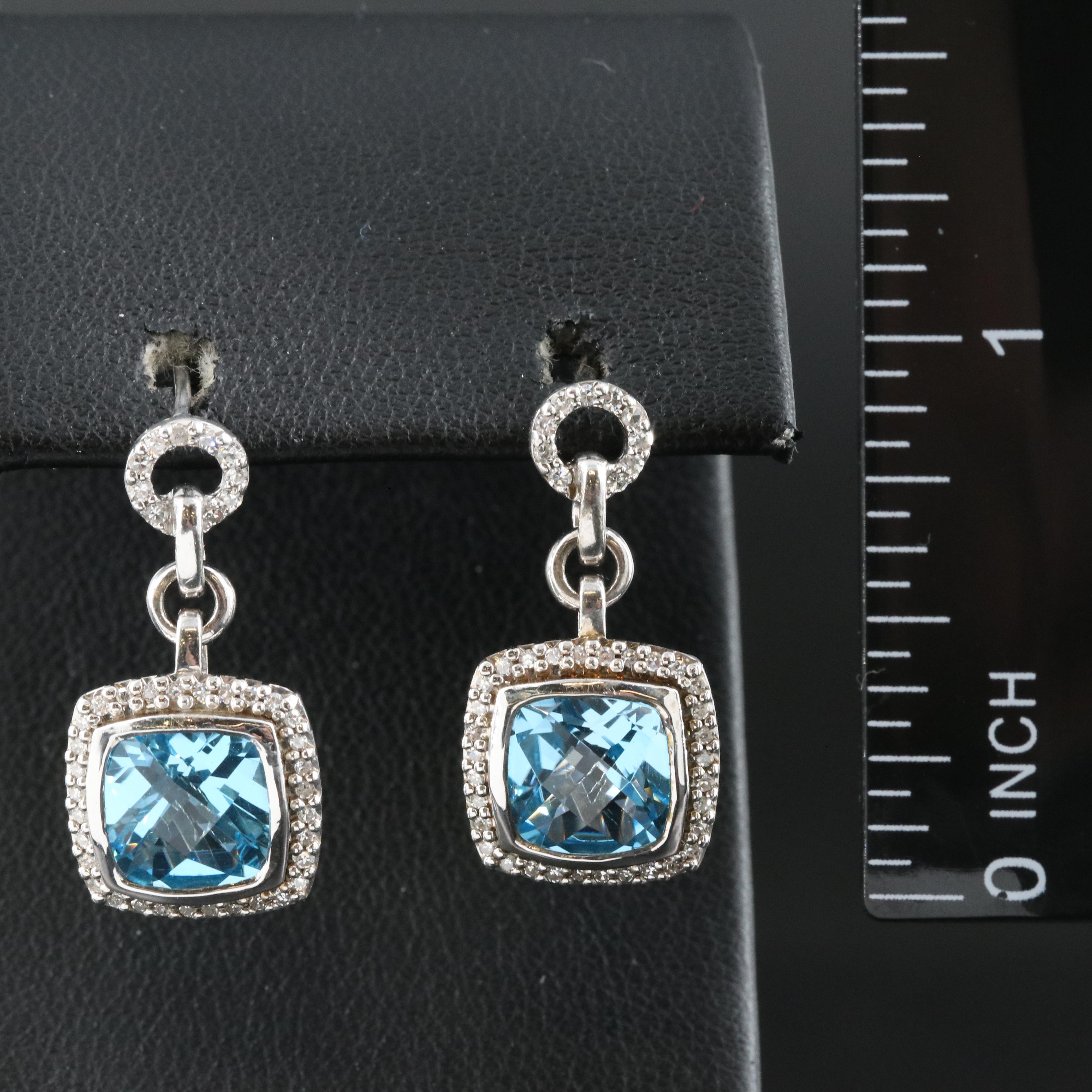 Sterling Topaz and Diamond Earrings