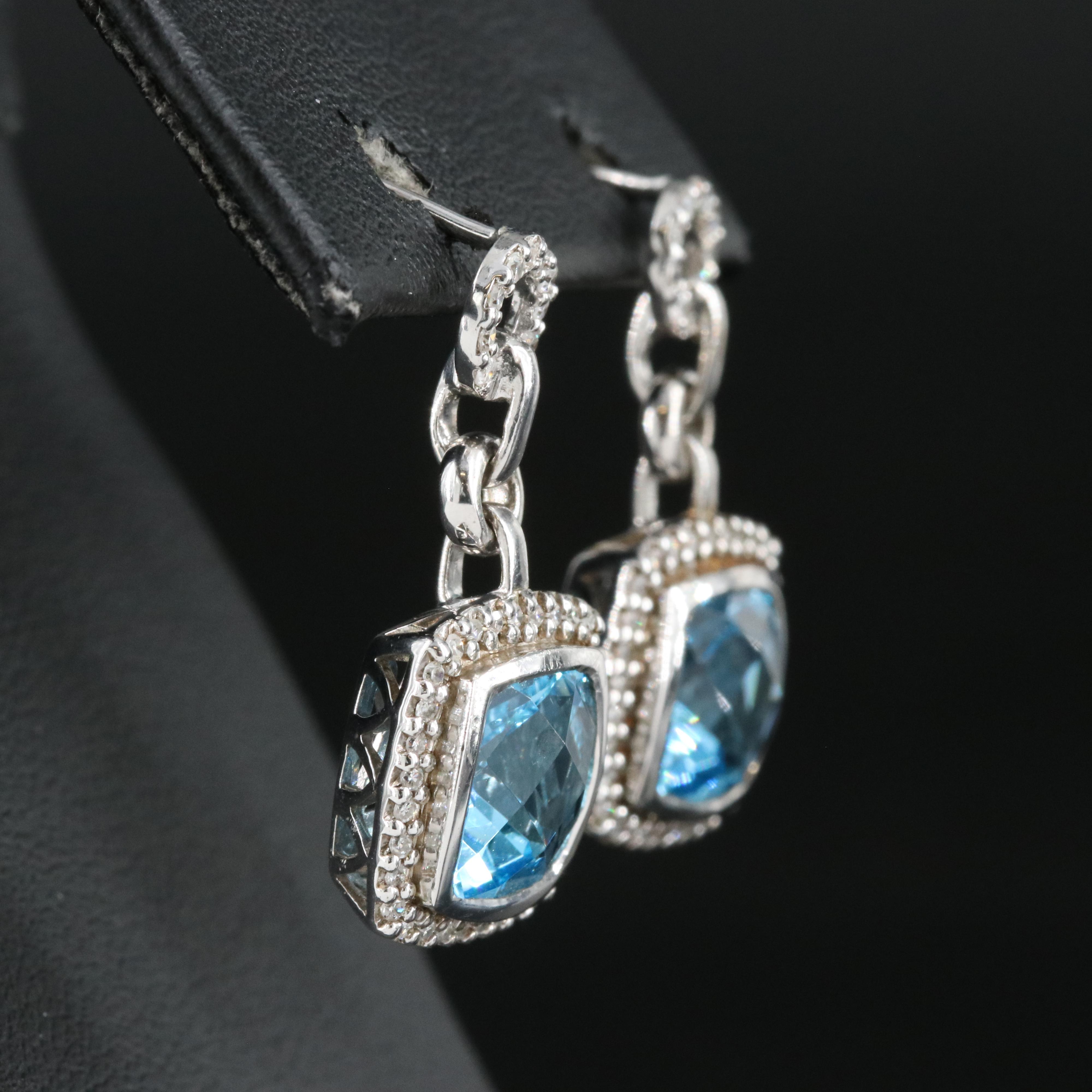 Sterling Topaz and Diamond Earrings
